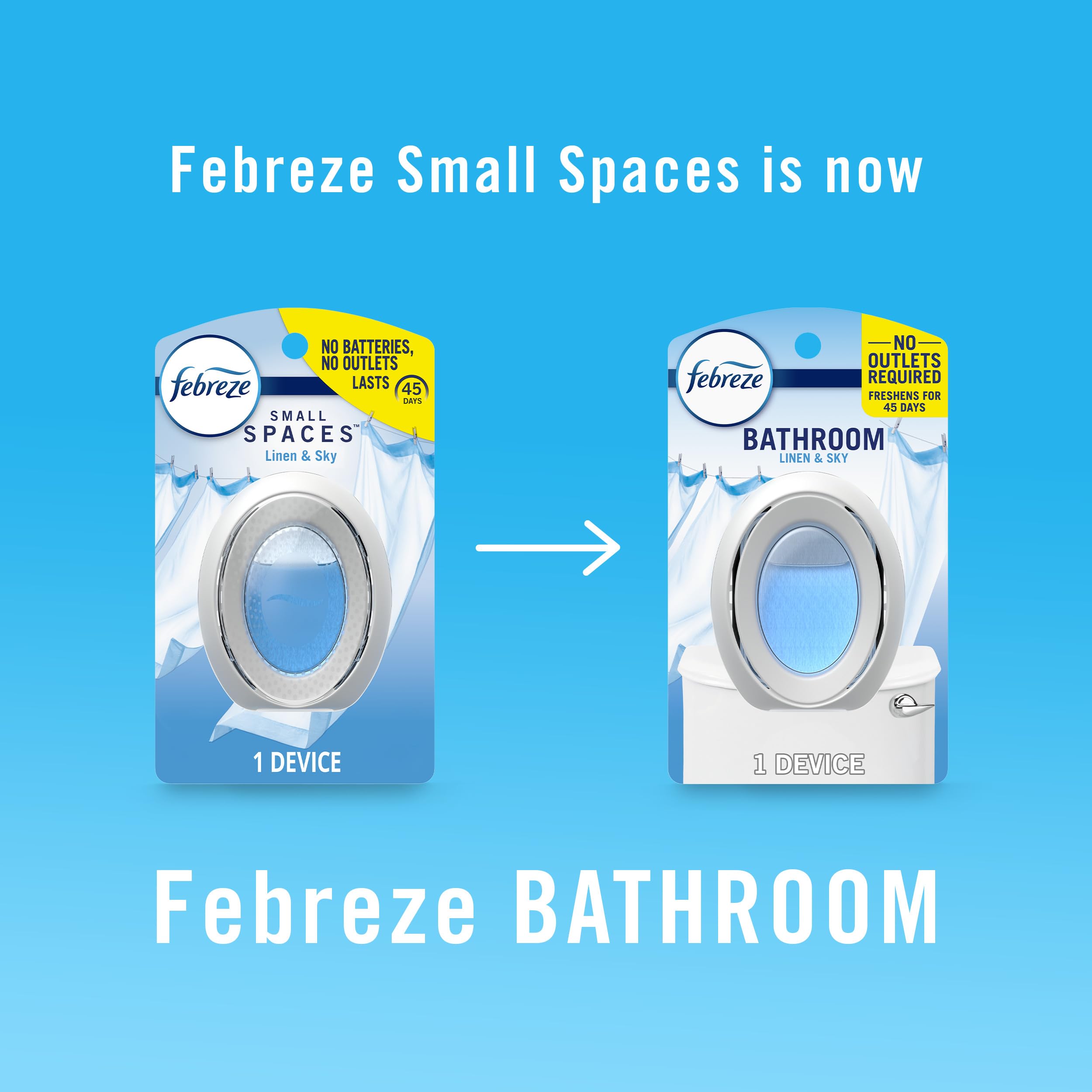 Febreze Bathroom Air Freshener, Odor-Fighting, Plug In Alternative, Air Fresheners for Home and Bathroom and Kitchen, Closet Air Fresheners, Linen & Sky Scent, 4 Count