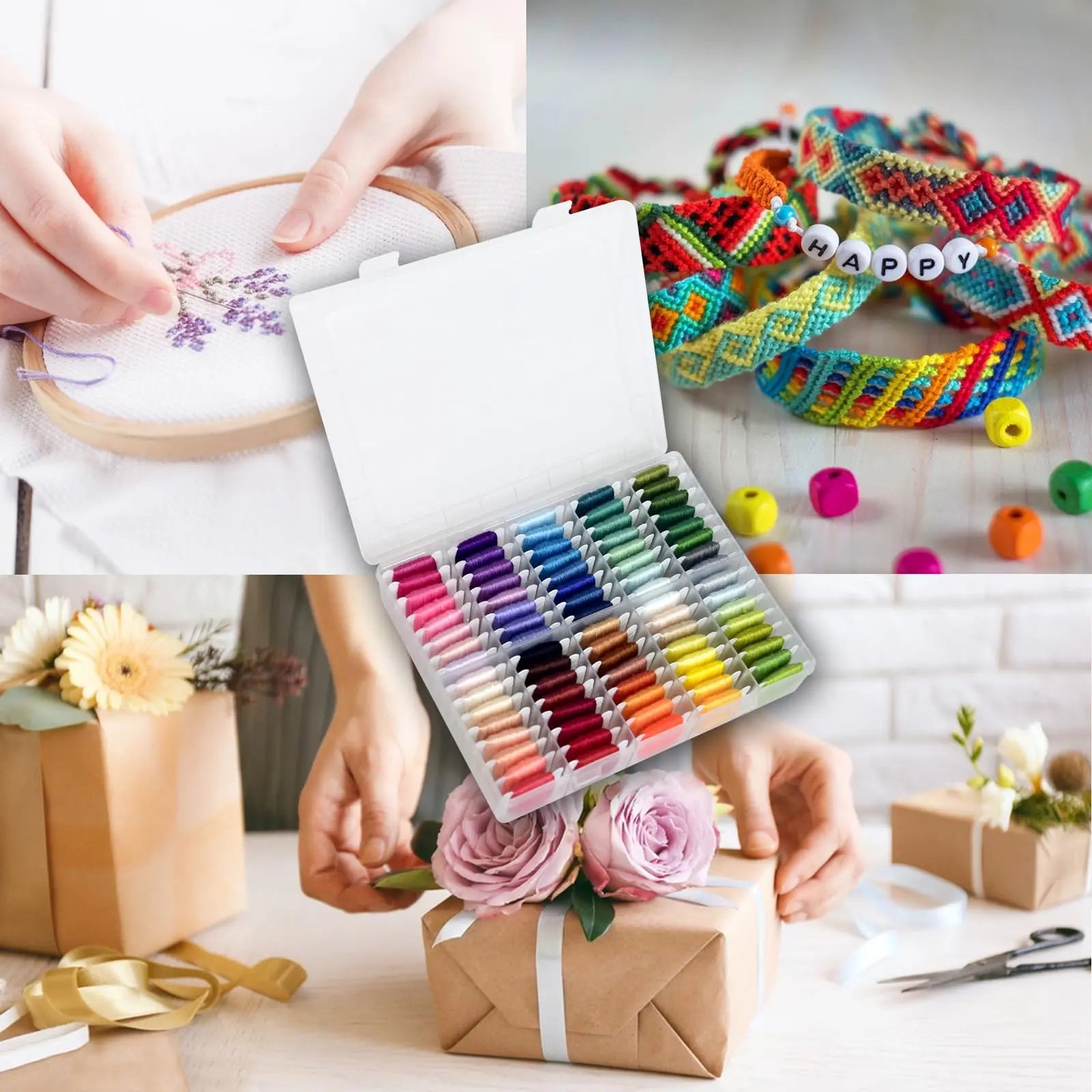 Friendship Bracelet String Kit String Bracelet Making Kit with 80 Skeins Embroidery Floss Cross Stitch Thread with Storage Box