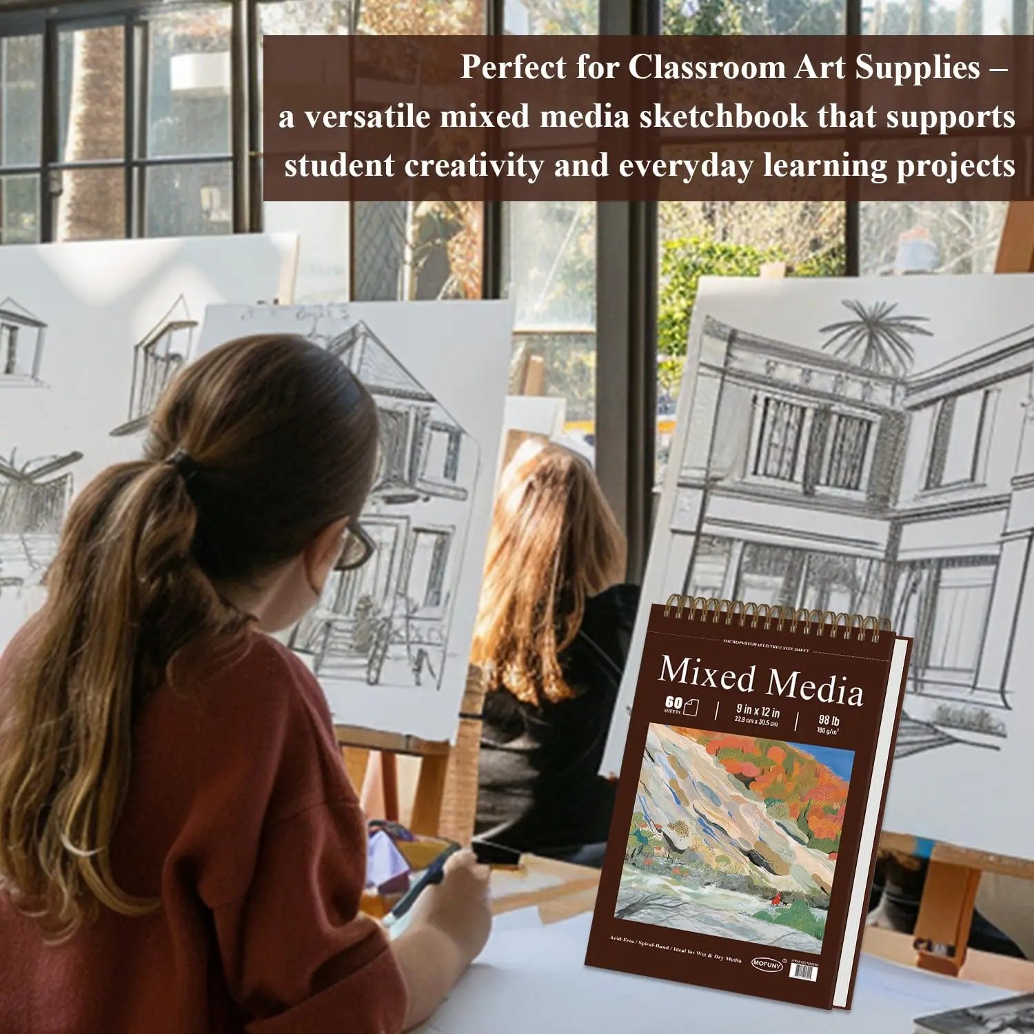 Mixed Media Sketchbook 9" x 12" - Multimedia Sketchbook Hardcover, Spiral Bound, 60 Sheets 98lb/160gsm Mixed Media Paper, Watercolor Sketchbooks for Artist Supplies, Painting, Drawing & Art Supplies.