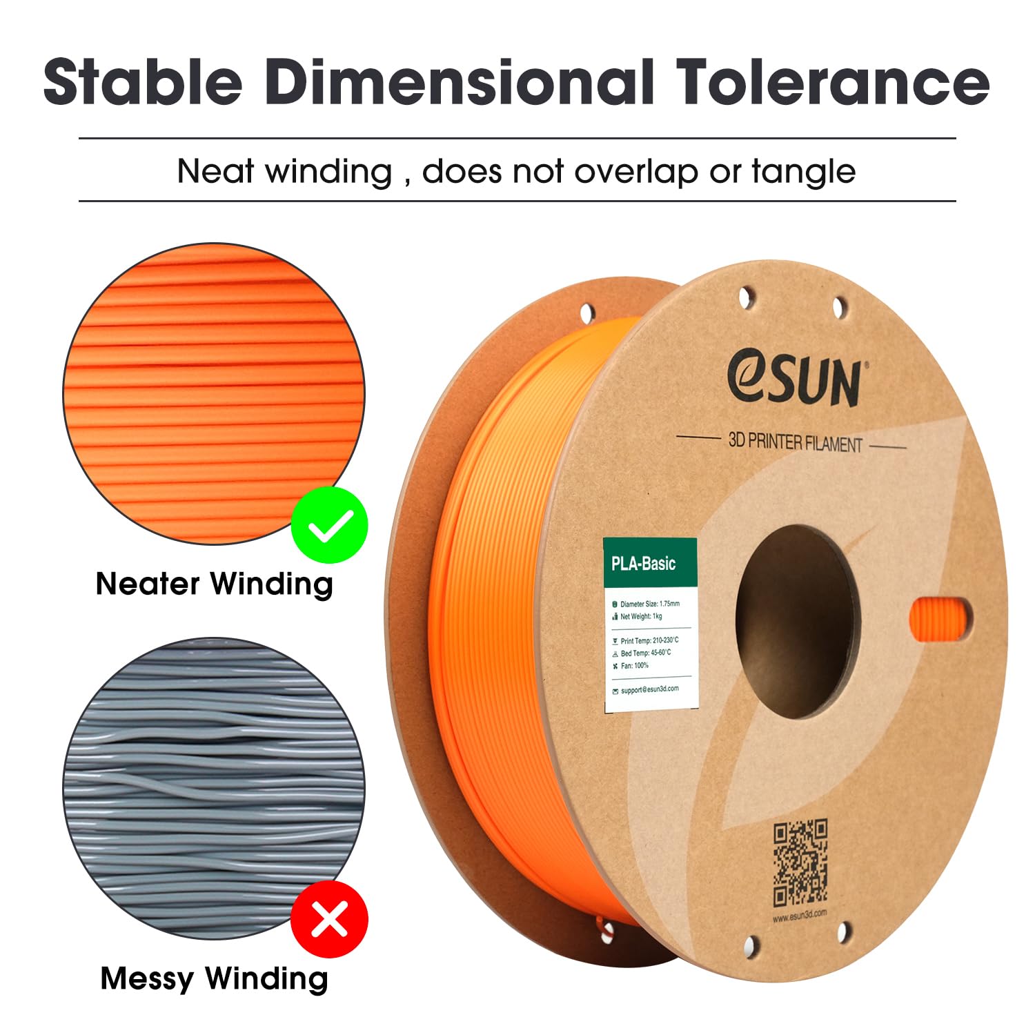 eSUN PLA Basic Filament 1.75mm, 3D Printer Filament High Speed PLA for Fast Printing, 1KG Spool (2.2 LBS) 3D Printing Filament for High Speed 3D Printers, Orange