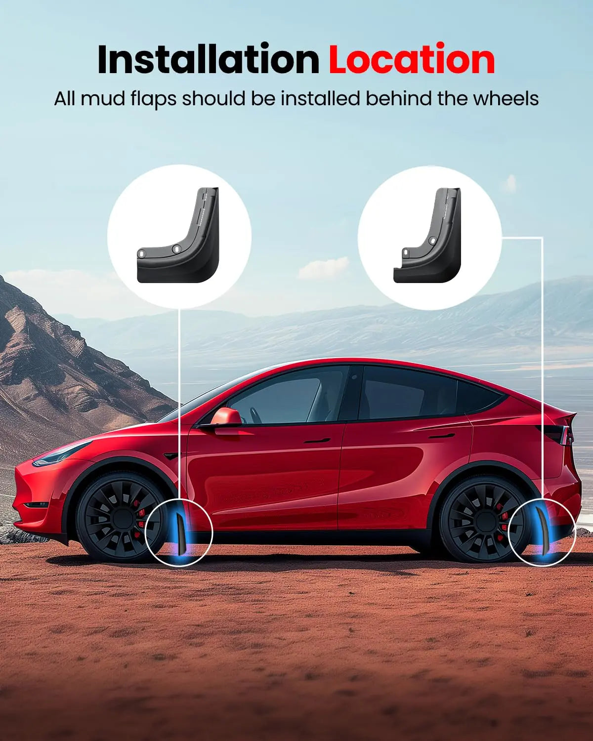 REEVAA 2025 Tesla New Model Y Juniper Accessories - Mud Flaps [Protect Paint, No Drilling Required] All-Weather Mud Guard Body Kits for Model Y Juniper 2025-2026, Black (Set of 4)
