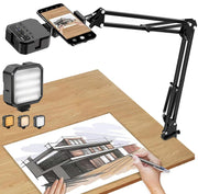 Overhead Phone Mount, Articulating Arm Cell Phone Holder with LED Light, Flexible Phone Stand for Live Streaming, Video Recording, Painting Lighting, Cooking