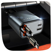 شاحن سيارة LISEN قابل للسحب، محول ملحقات سيارة USB C بقوة 69 واط لشاحن ايفون 17 USB C شحن سريع، هدايا للنساء والرجال، لوازم السفر الأساسية، متوافق مع ايفون 17 برو ماكس اير 16 15 14 13 12 سامسونج S25