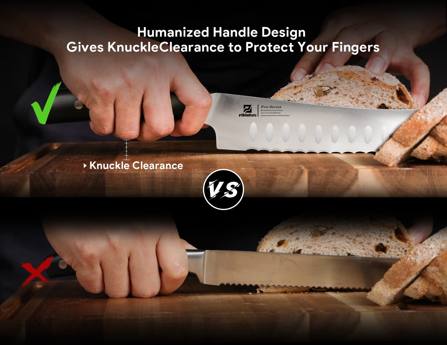 Piklohas Resharpenable Bread Knife, 10 Inch Multifunction Serrated Knife for Homemade Bread, Razor Sharp Sourdough Slicing with Innovative Wavy Edge for Efficient Cutting, Baking & Wedding Gifts
