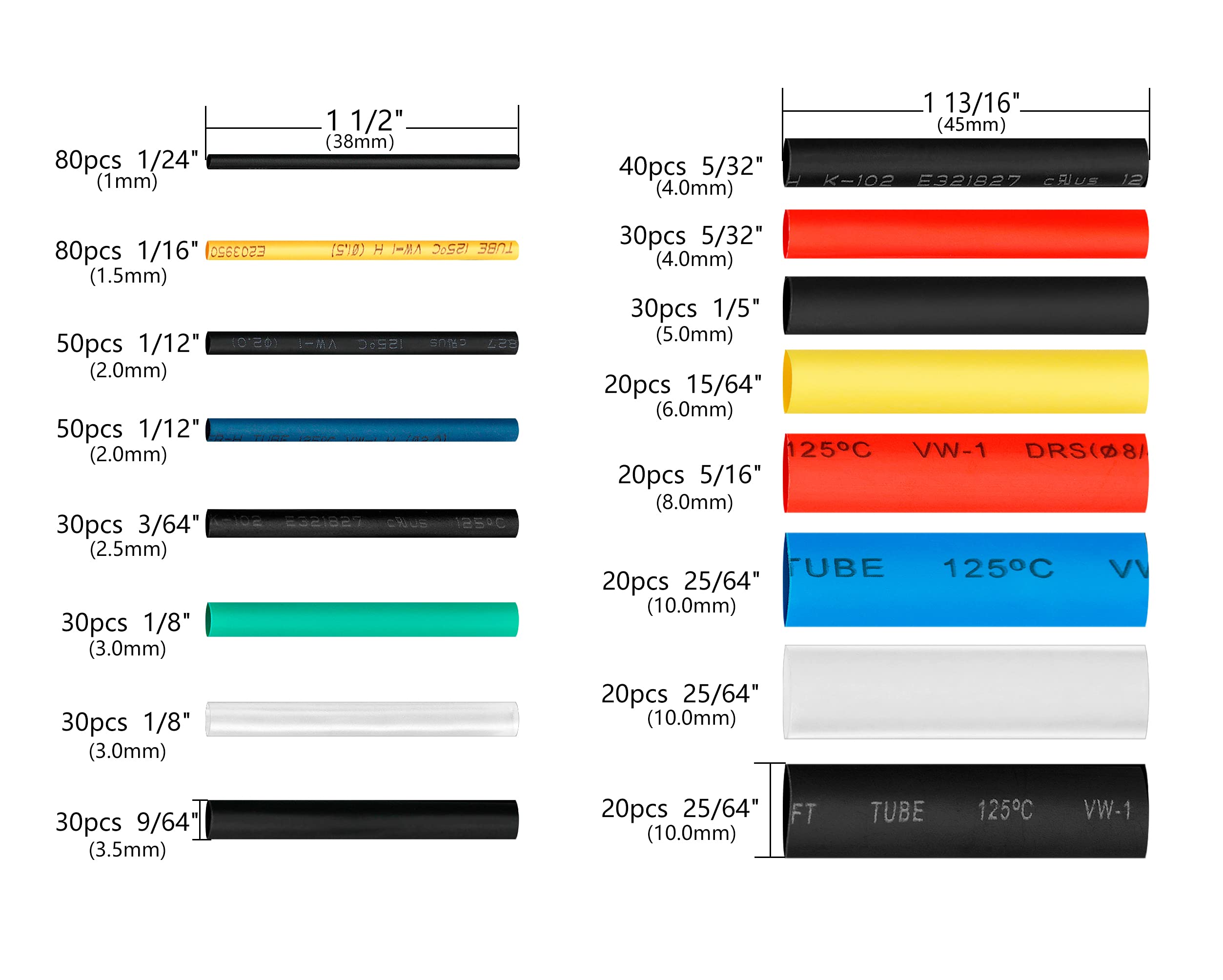Ginsco 580 pcs 2:1 Heat Shrink Tubing Kit 6 Colors 11 Sizes Assorted Sleeving Tube Wrap Cable Wire Kit for DIY