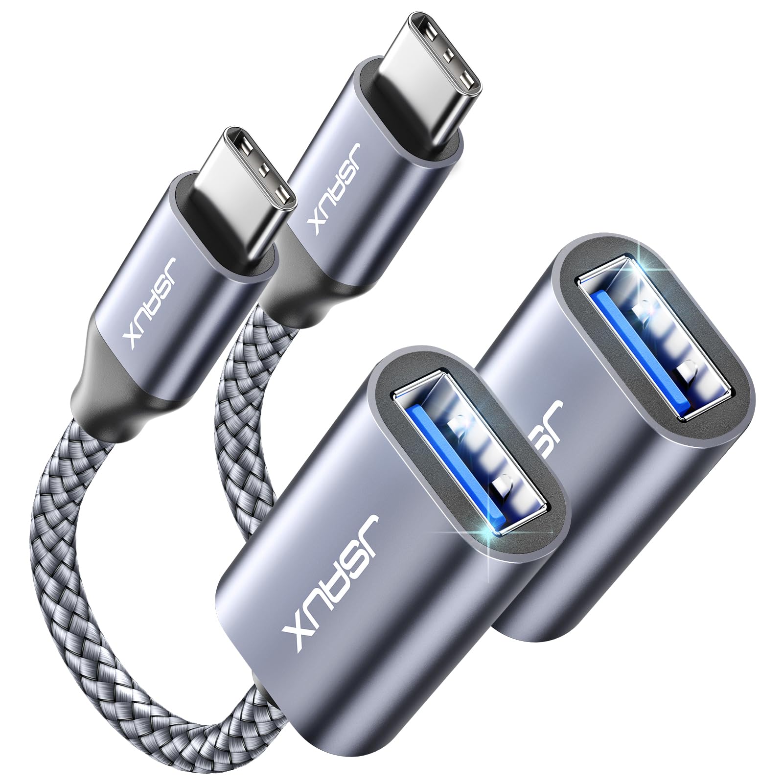 JSAUX USB C to USB 3.0 Adapter [2 Pack], USB C Male to USB Female OTG Cable Adapter Compatible with MacBook Pro/Air, iPhone 17 Pro Max/iPhone Air/16e/16/15 Series, Samsung Galaxy S25/S24/S23