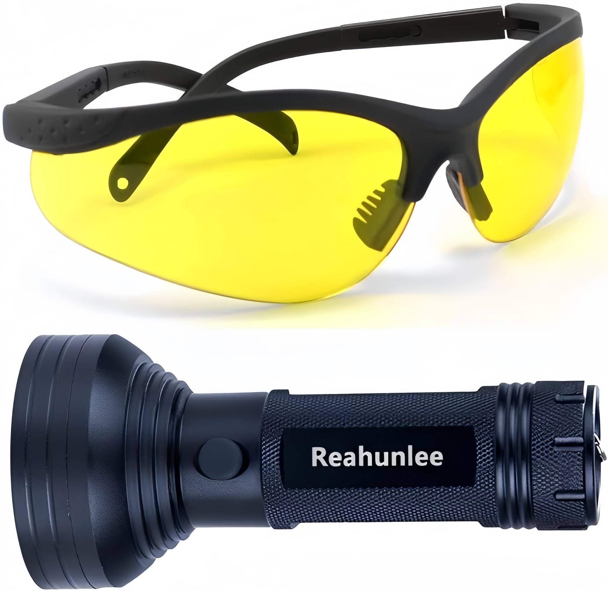 REALHUNLEE Air Conditioner UV Dye Leak Detector, Pro Auto Oil AC UV Dye Leak Test Detection Tool Kit 68 LED A/C UV Flashlight Detector with Protective Glasses