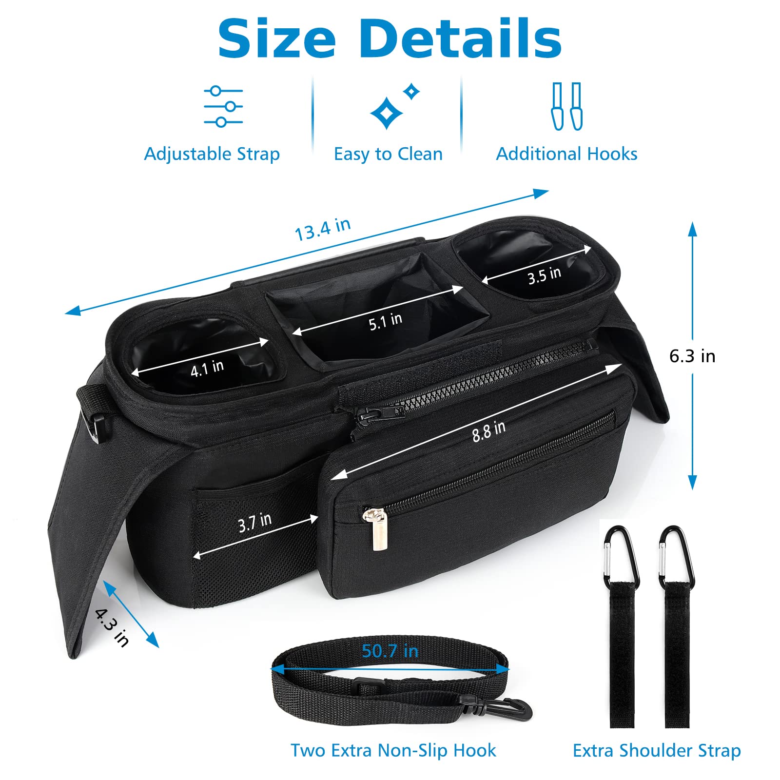 Accmor Universal Stroller Organizer with Insulated Cup Holder Detachable Phone Bag and Shoulder Strap,Stroller Bag Caddy Organizer Fits for Uppababy, Baby Jogger, Britax Strollers