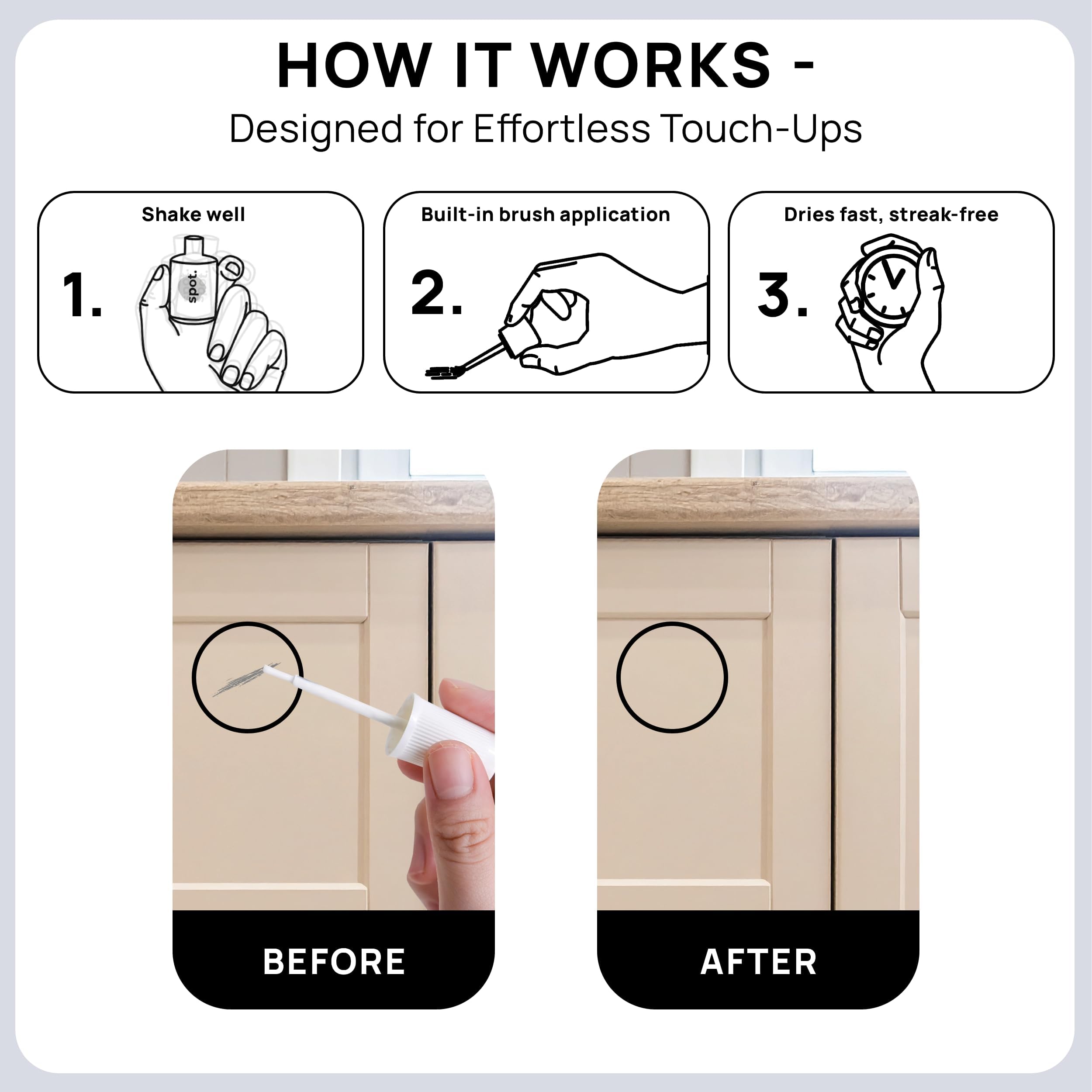 spot. Touch-Up Paint | Matte Finish for Cabinets, Walls, Doors & Furniture | Multi-Tone Beige Repair Kit | Quick-Dry, Self-Priming, Low-Odor, Eco-Friendly | No-Sanding or Primer Needed | 3 Pack