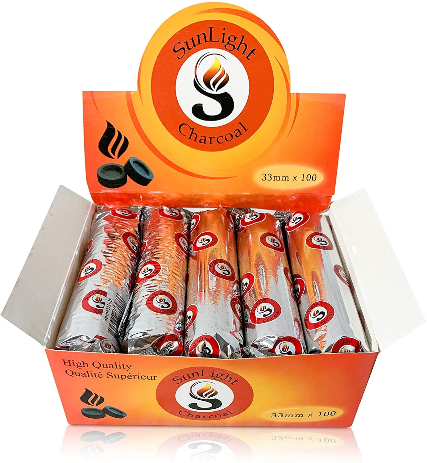 Sunlight Charcoal Tablets for Incense- Quick Light Charcoal Tablets - Charcoal Disk Lights - 33 mm Resin Burner Rolls - - Charcoal Burner - Instant Fire Coal Tablet (100 Count (Pack of 1))