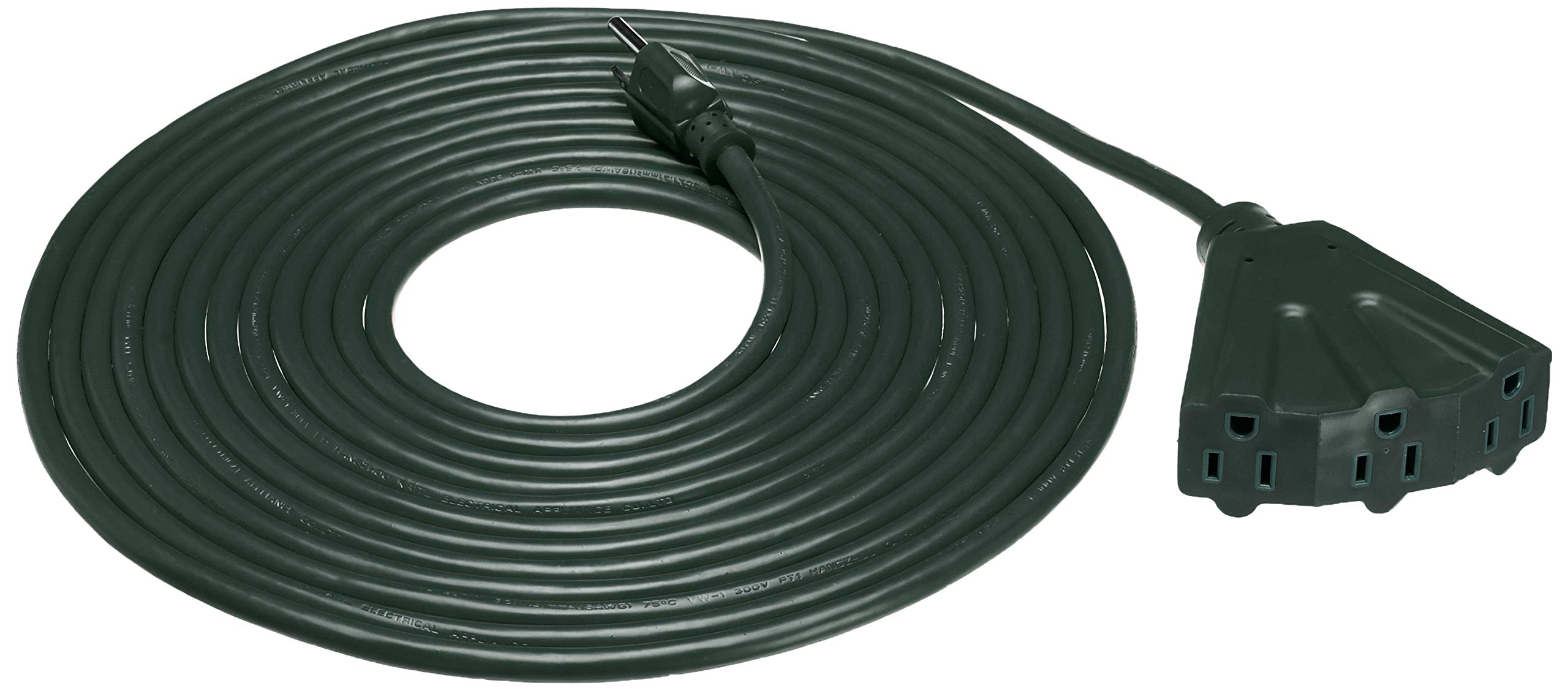 Basics Indoor/Outdoor Extension Cord, 25-foot, 3-Prong Vinyl with 3 Outlets - 13 Amps, 1625 Watts, 125 VAC, Green