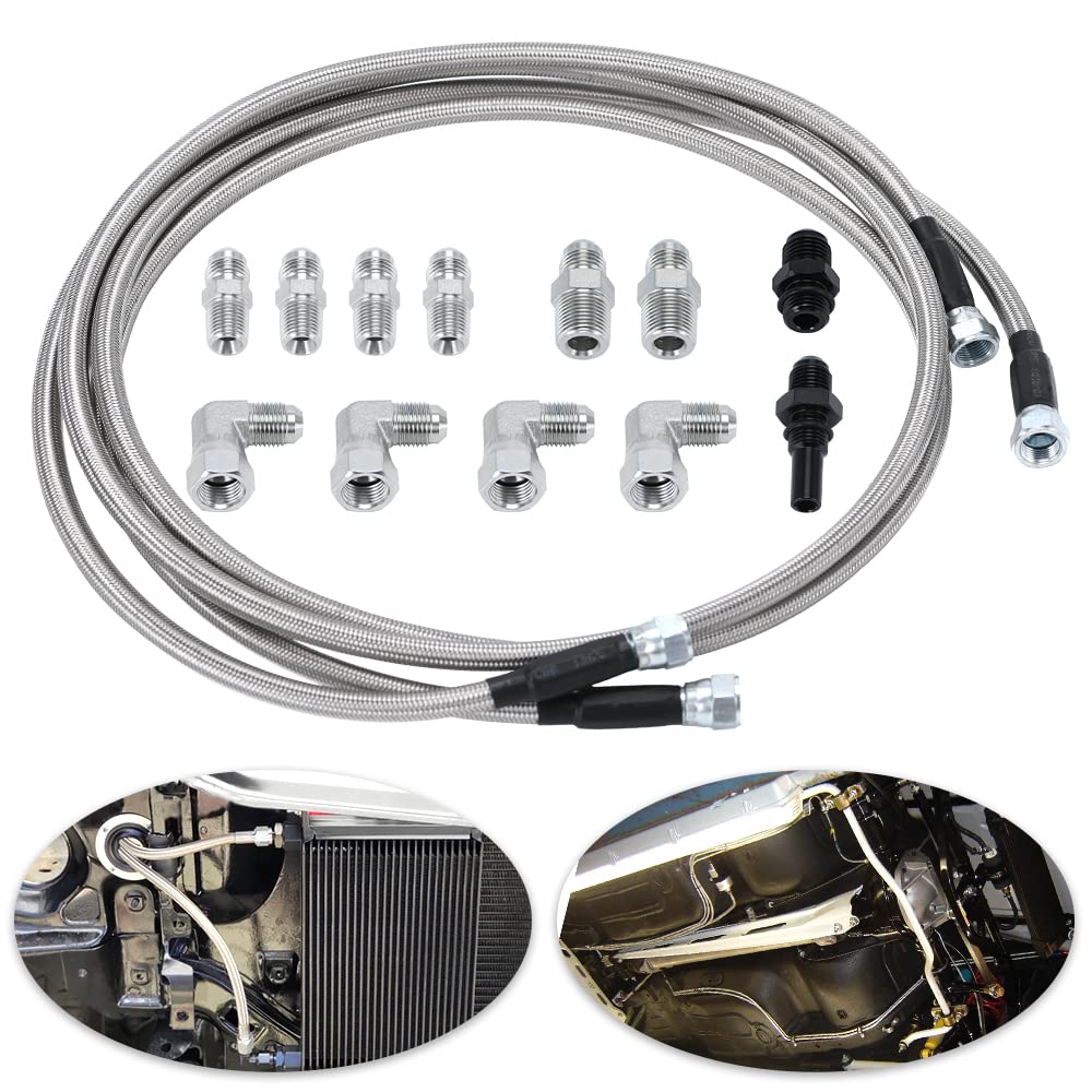 6AN 70" Transmission Fluid Oil Cooler Hose Line kit for GM Chevy Transmission 4L80E TH350 TH400 4L60E 700R4 200-4R TR6060 Ford AOD 4R100 4R70W and C5 Stainless Steel Braided PTFE Hose