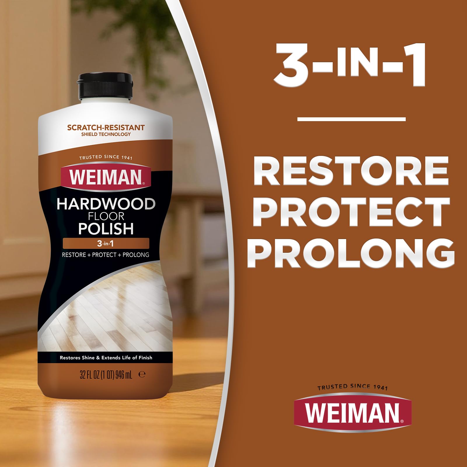 Weiman Wood Floor Polish and Restorer 32 Oz 3PC Bundle - High-Traffic Hardwood Floor, Natural Shine, Removes Scratches, Leaves Protective Layer