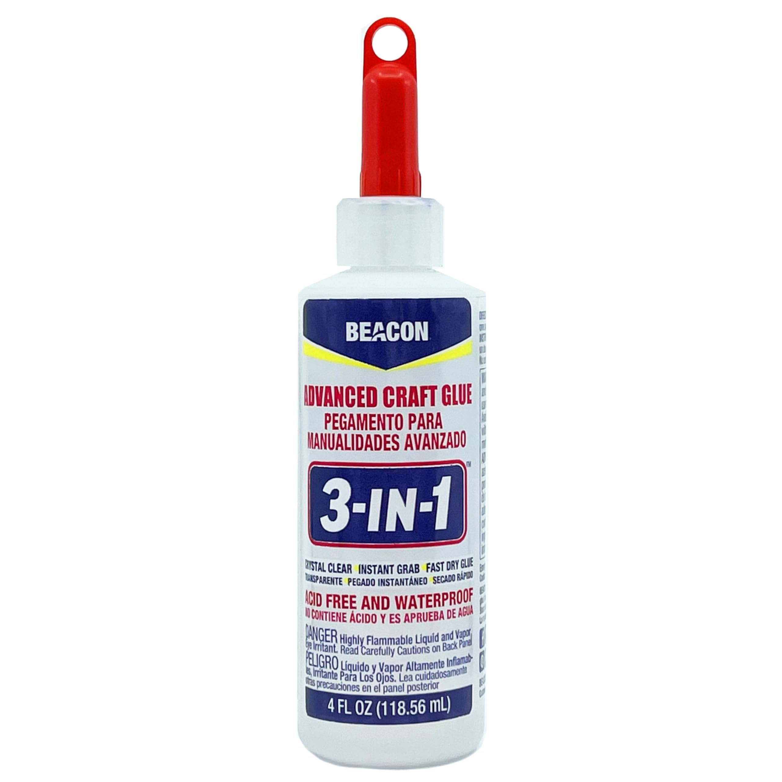 BEACON 3-in-1 Advanced Craft Glue - Fast-Drying, Crystal Clear Adhesive for Wood, Ceramics, Fabrics, and More, 4-Ounce