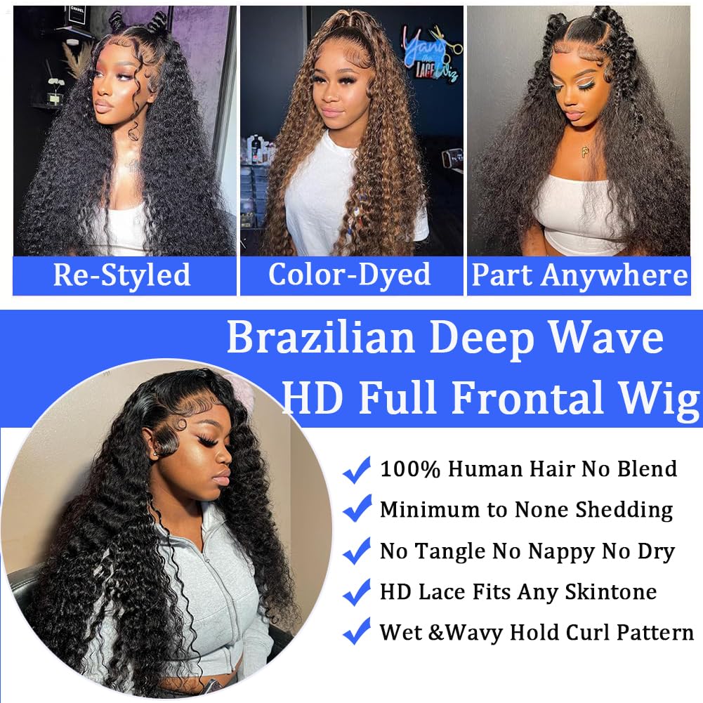 Simeider 30 Inch Deep Wave Lace Front Wigs Human Hair 13x6 HD Lace Front Wigs Human Hair Pre Plucked Brazilian Curly Human Hair Wig 200 Density Glueless Frontal Wigs For Black Women