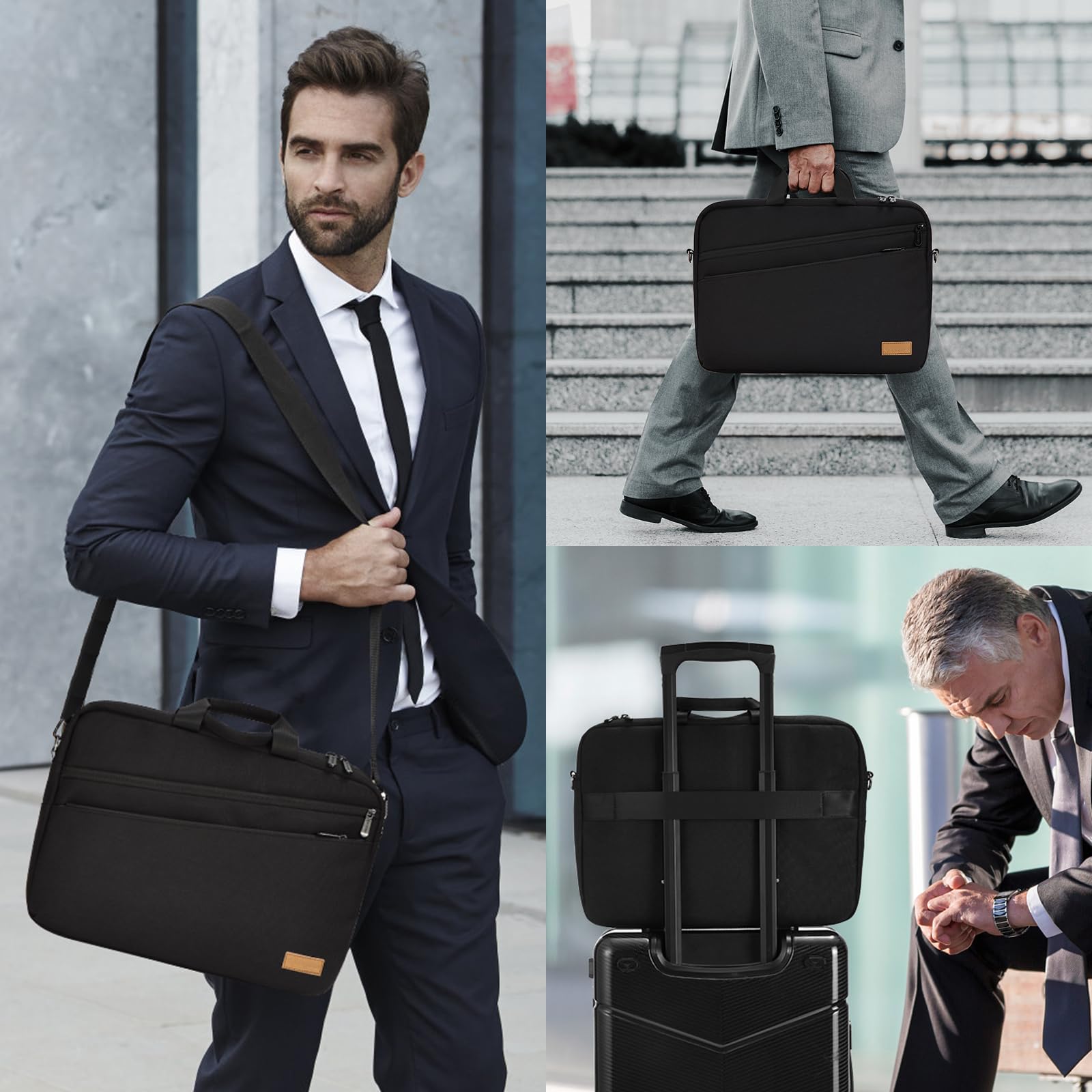 bagasin 15 15.6 16 inch Laptop Computer PC Shoulder Bag Carrying Case, Water-Repellent Fabric Briefcase, Lightweight Toploader, Business Casual or School