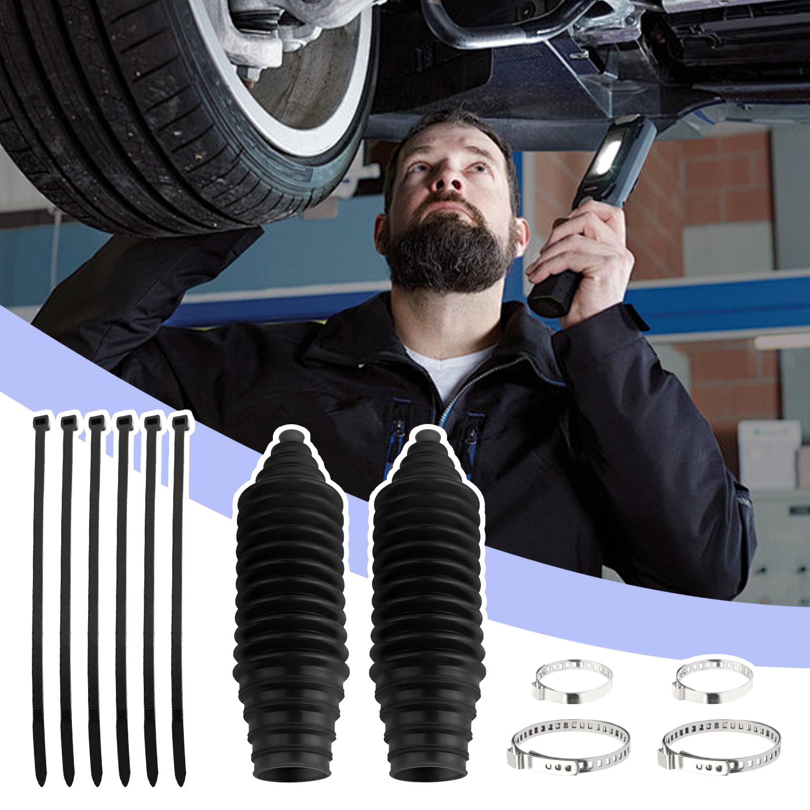 Tie Rod Boot Kit with Pinion Bellow Cable Ties and Clamps,Waterproof & Dustproof Rack and Pinion Boot for Steering System Protection,Silicone Inner Tie Rod Boot Car Accessories (Black)