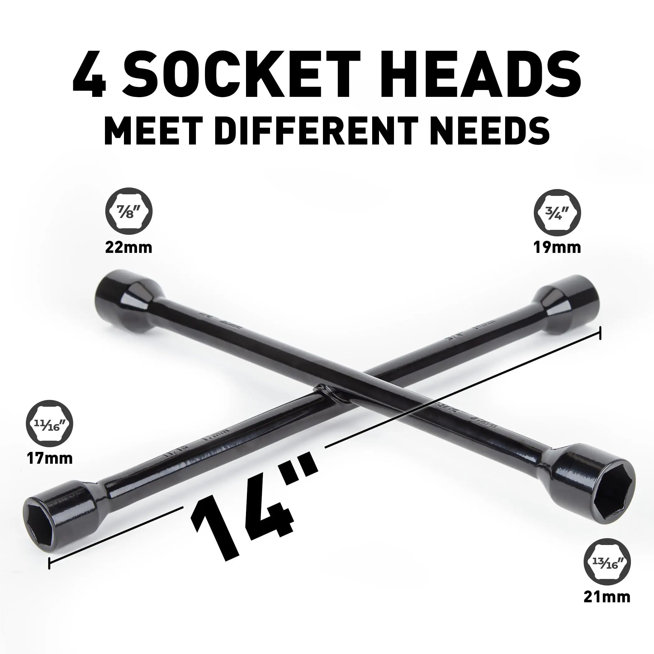 CARTMAN Professional 14 Inch Universal Heavy Duty Lug Wrench 4 Way Tire Iron Wrench, Black
