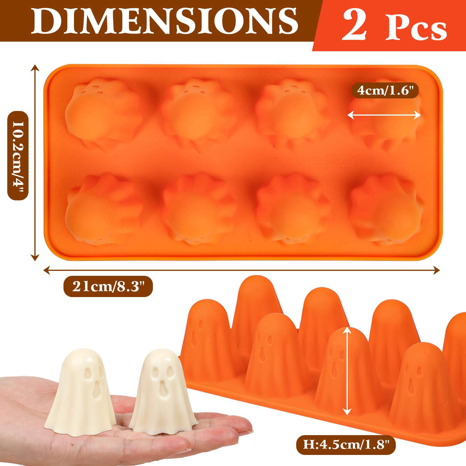 Kamehame Ghost Silicone Mold, 2 Packs Ghost Chocolate Candy Molds Halloween Silicone Molds for Jelly, Chocolate, Candy, Gummy, Crayon, Resin