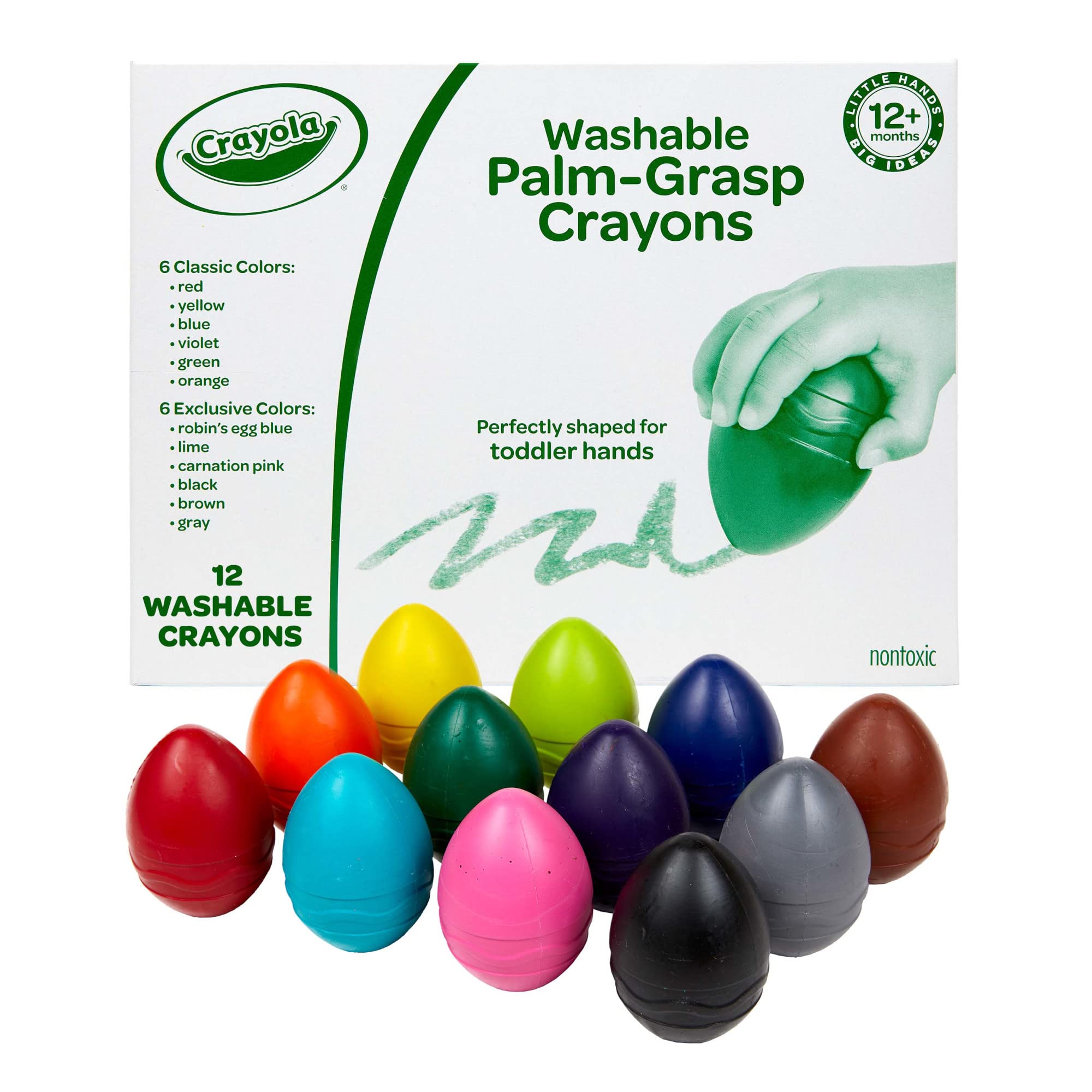 Crayola Large Egg Crayons (12ct), Jumbo Washable Crayons for Toddlers, Preschool Art Supplies for Toddlers, Classroom Must Have, Ages 1+