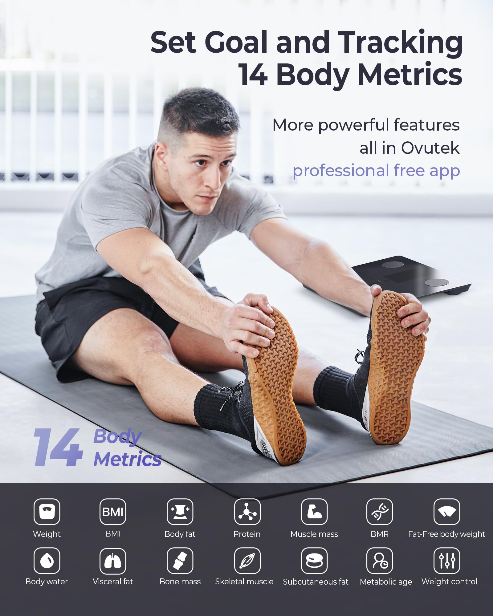 Ovutek Smart Scale for Body Weight, Professional Bathroom Digital Scale with BMI, Body Fat, Muscle Mass, Most Accurate to 0.05lb, Large Display High Accurate Body Composition Machine with Fitness App