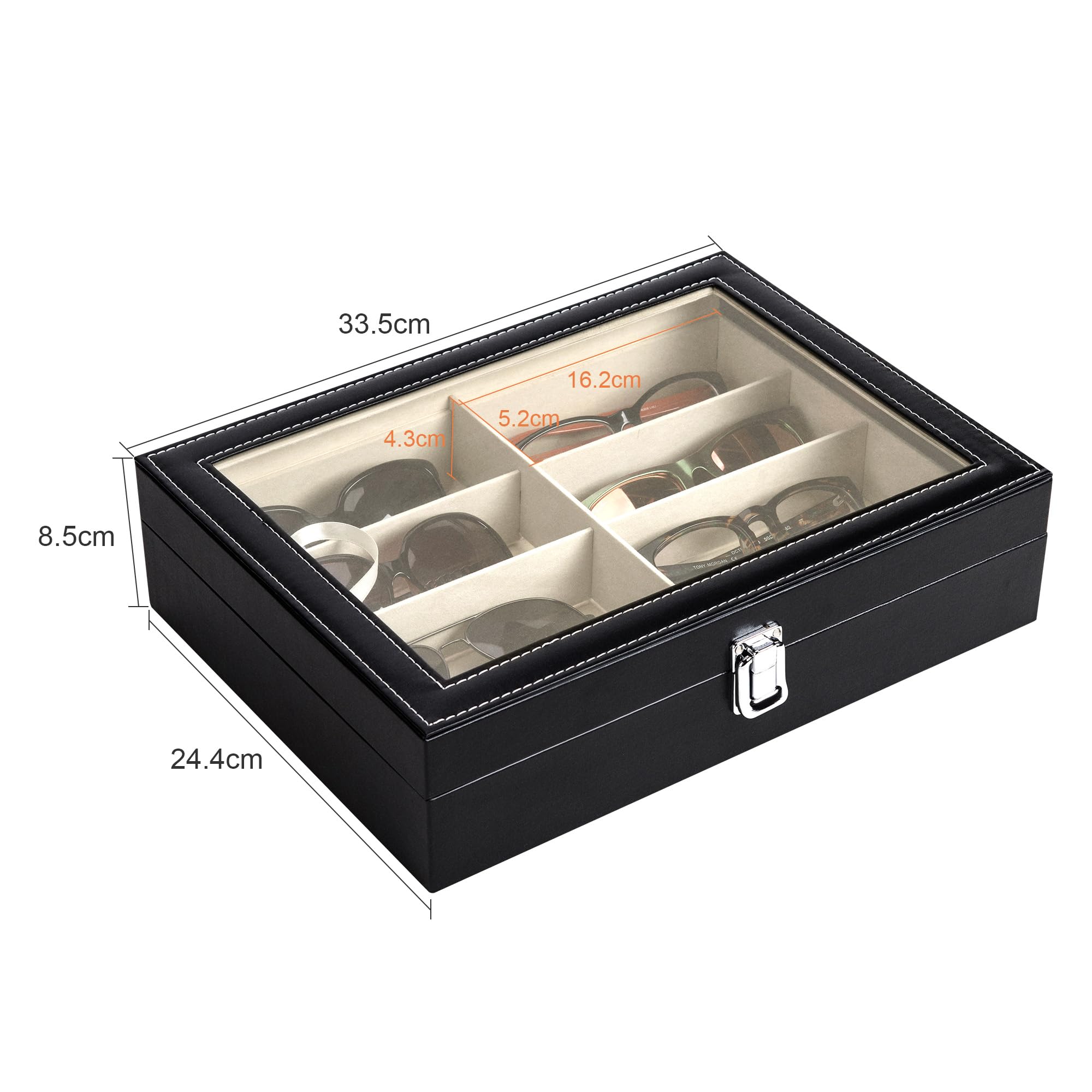 CO-Z Leather Multi Sunglasses Organizer for Women Men, Eyeglasses Eyewear Display Case with 8 Slots, Jewelry Watch Organizer, Sunglasses Jewelry Collection Case, Sunglass Glasses Storage Holder Box