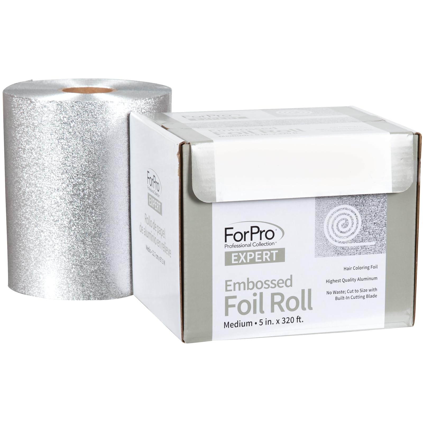 ForPro Professional Collection Expert Embossed Aluminum Foil Roll، لفة ألمنيوم منقوشة بطول 320 قدم لصبغ الشعر وخدمات الهايلايت، فضي، متوسط، 5W