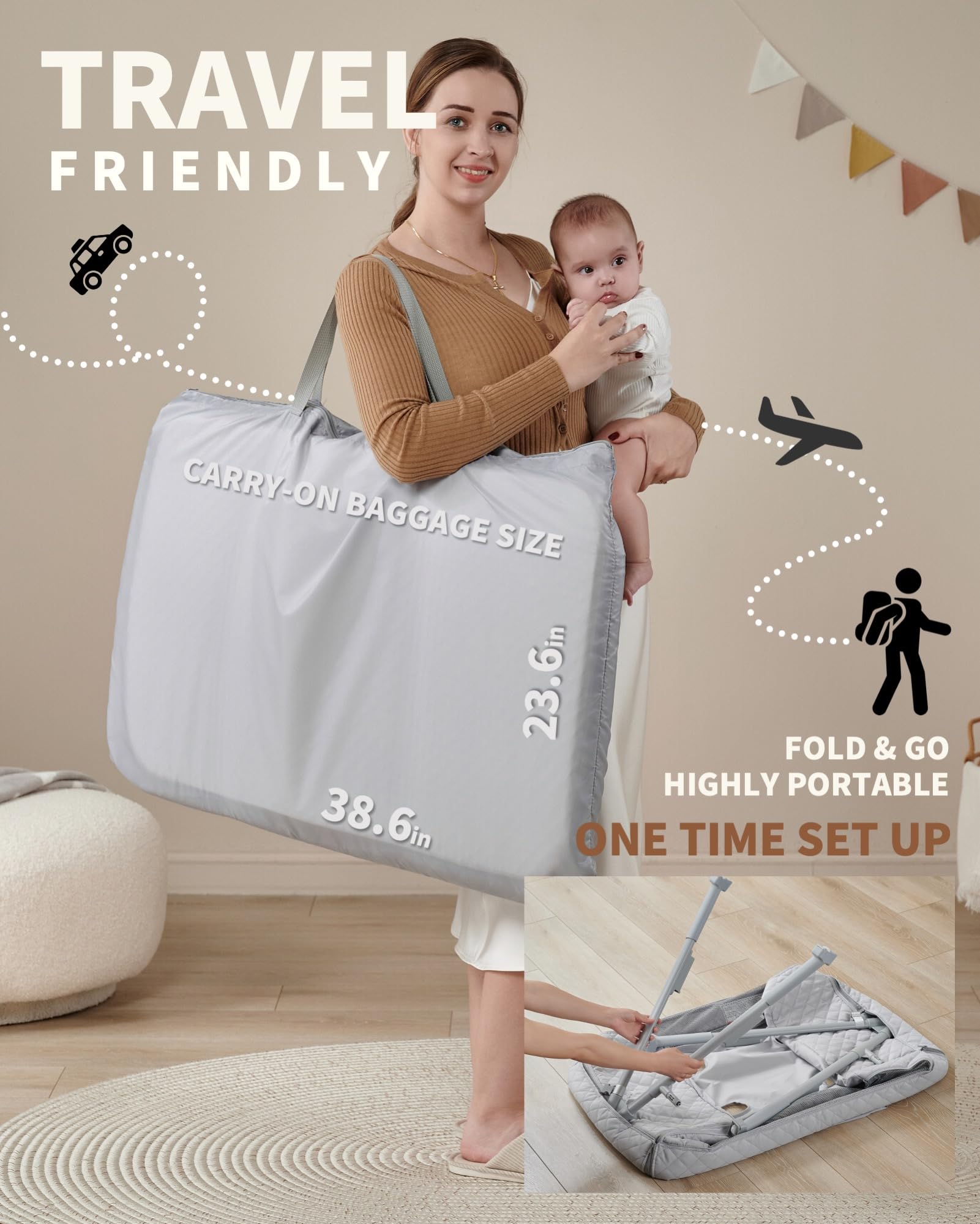 AirClub Bassinet Bedside Sleeper, Baby Crib for Newborn, Baby Bassinets Bedside Sleeper with 4 Auto-Lock & Adjustable Height, Breathable Mesh & Mattress, Bedside Bassinet