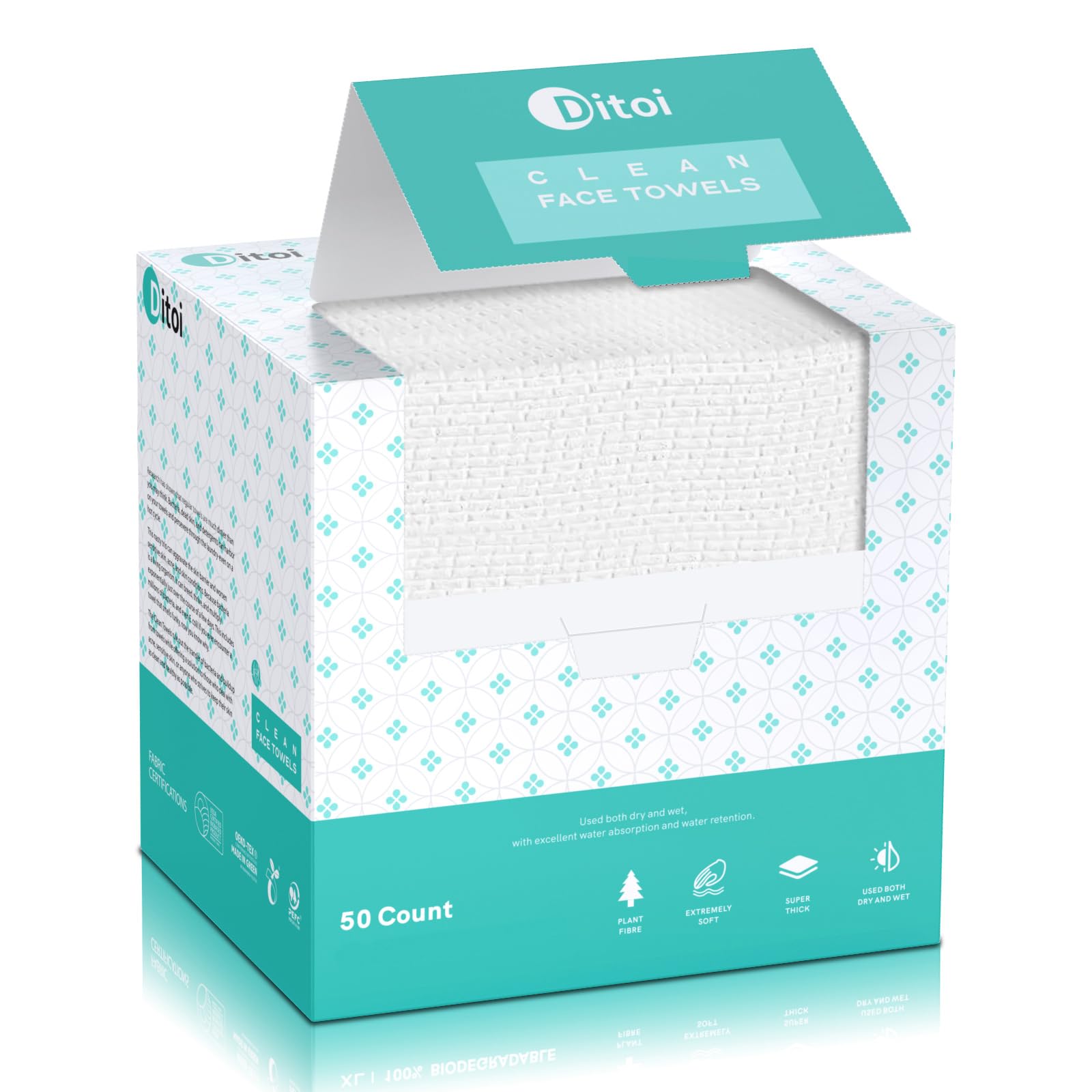 Face Towels, 10"x12" Disposable Face Towel, Face Towelettes XL, Ultra Soft Makeup Remover Dry Wipes, Thick Face Towel for Sensitive Skin, 50 Count (1 Pack)