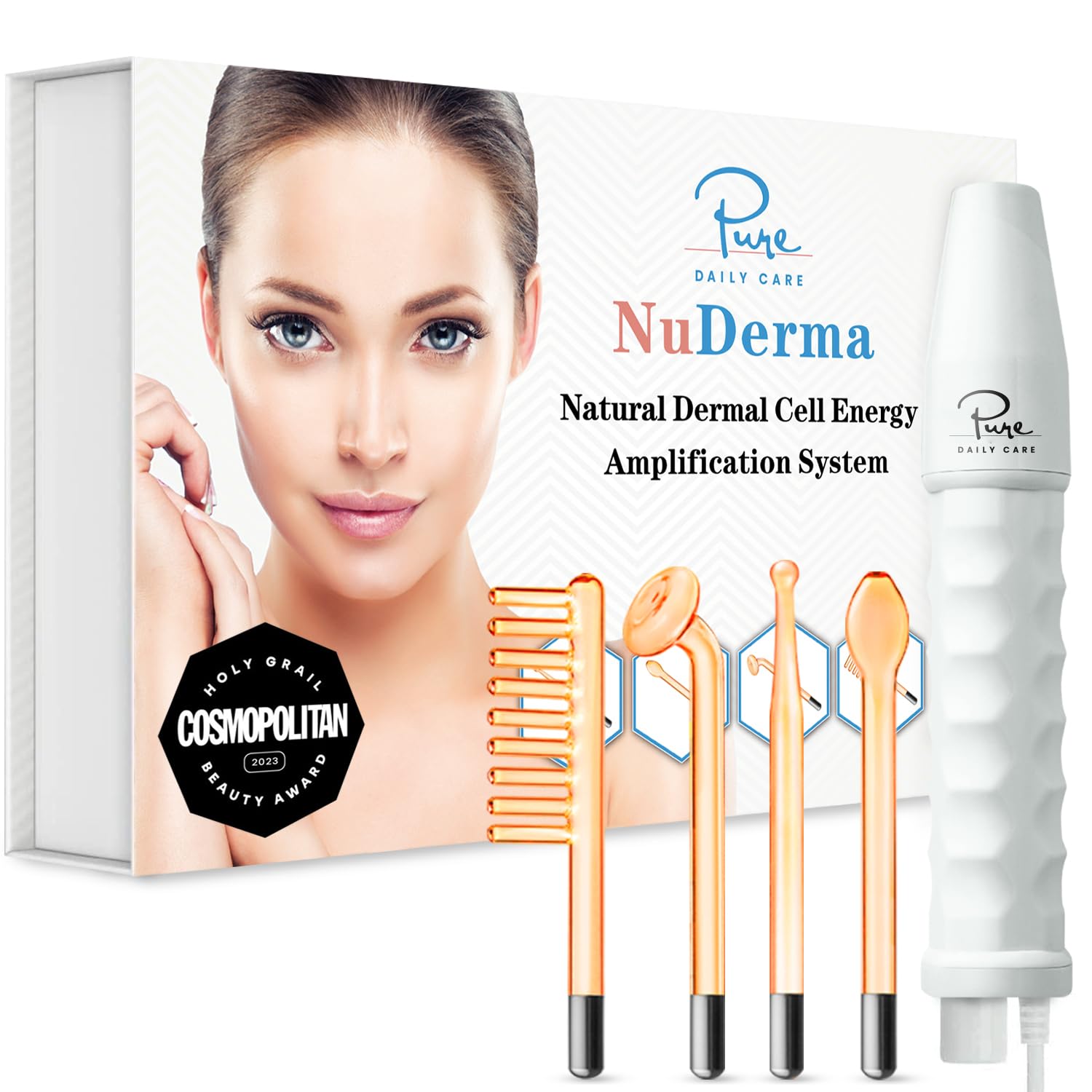 Pure Daily Care NuDerma Handheld Skin Therapy Wand Machine w/Neon - Anti-Aging - Skin Tightening - Wrinkle Reducing - Dark Circles - Clarifying - Hair & Scalp Stimulator