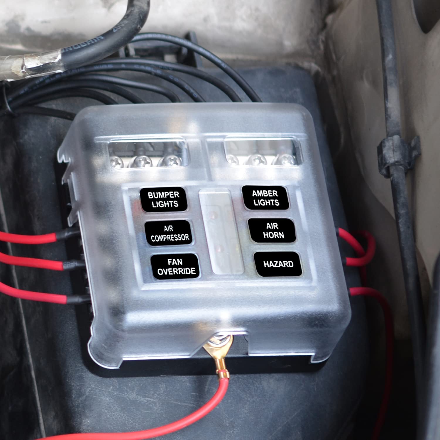 WUPP 12 Volt Fuse Block, Waterproof Boat Fuse Panel with LED Warning Indicator Damp-Proof Cover, 6 Circuits with Negative Bus Fuse Box for Car Marine RV Truck DC 12-24V
