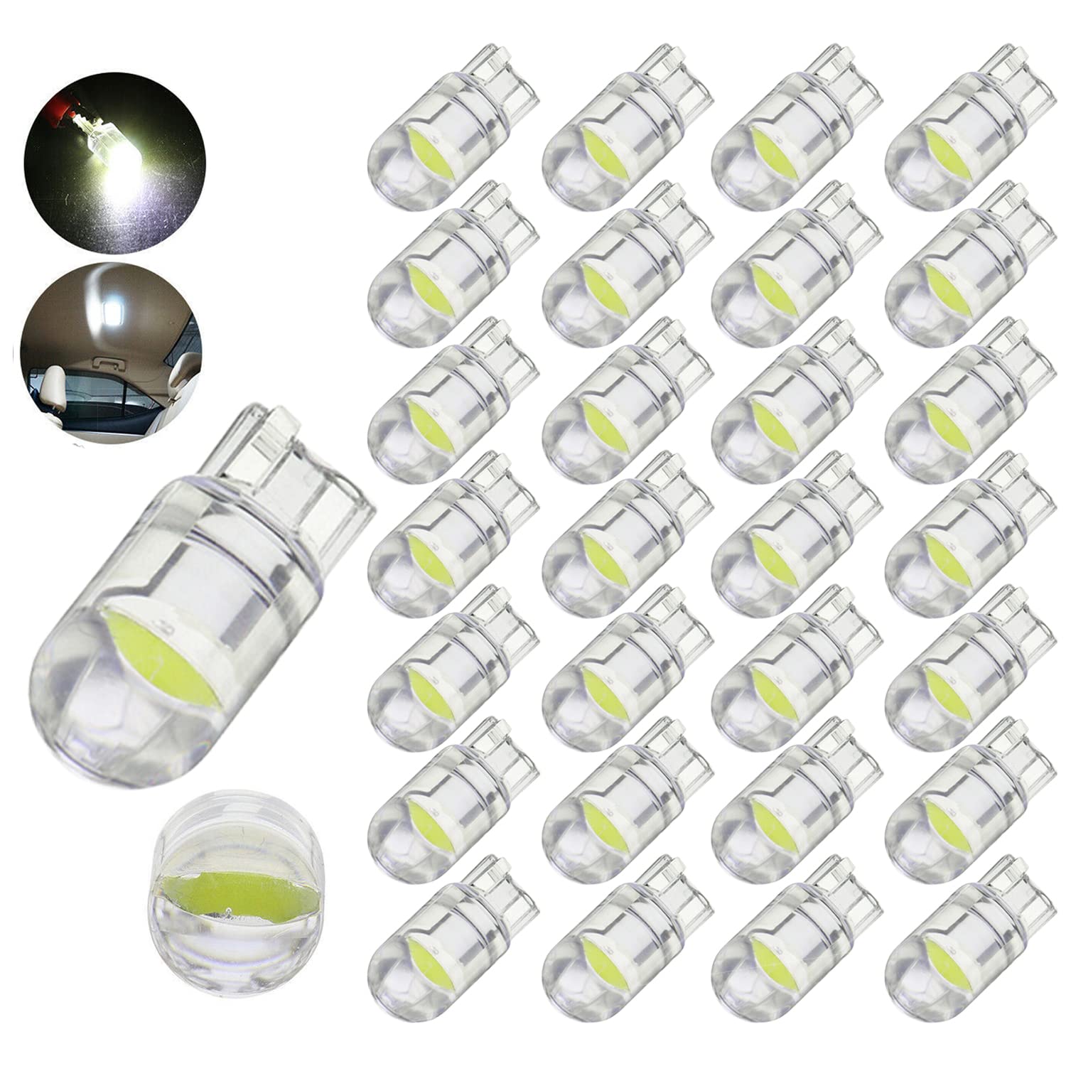 LETINGFAR 194 LED Light Bulb White 6000K Pack of 30, 168 2825 W5W T10 Wedge COB Bulbs Error Free for Car Dome Map Door Courtesy License Plate