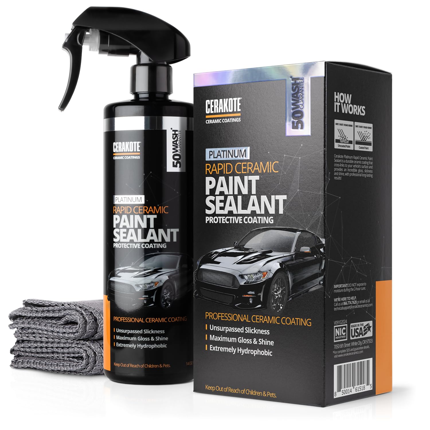 CERAKOTE Platinum Rapid Ceramic Paint Sealant Spray - 14 oz Bottle - Maximum Gloss & Shine - Extremely Hydrophobic - Unmatched Slickness - Ceramic Spray Coating - 50 Wash Rating