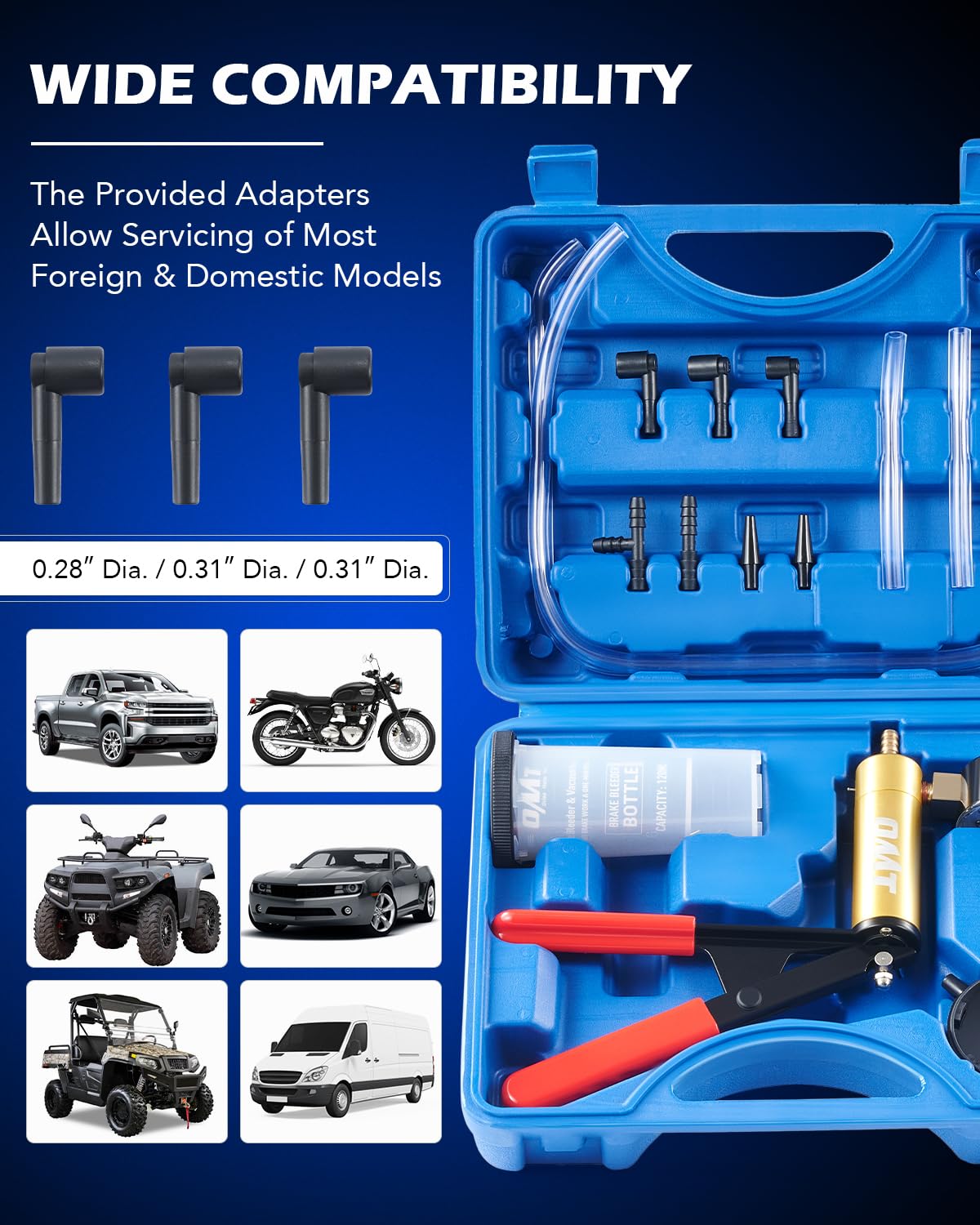Orion Motor Tech Brake Bleeder Kit with Hand Vacuum Pump and Adapters, Brake Bleeding Kit for Brake Fluid Power Steering Fluid More, Vacuum Brake Bleeder Pump with Pressure Gauge