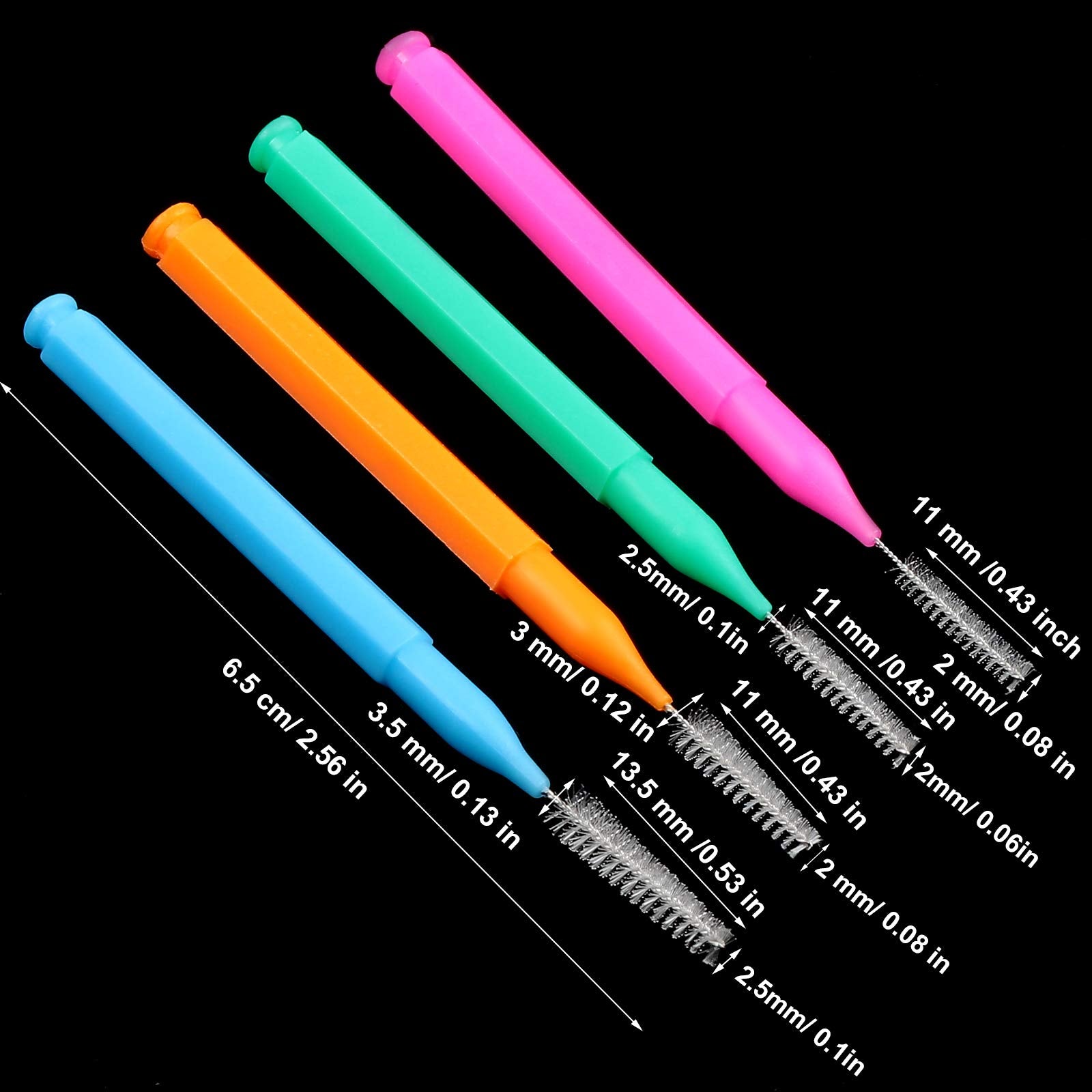 Patelai 100 Pieces Braces Brush for Cleaner Interdental Brush Toothpick Dental Tooth Flossing Head Oral Dental Hygiene Flosser Toothpick Cleaners Tooth Cleaning Tool(Bright Colors,Multiple Sizes)