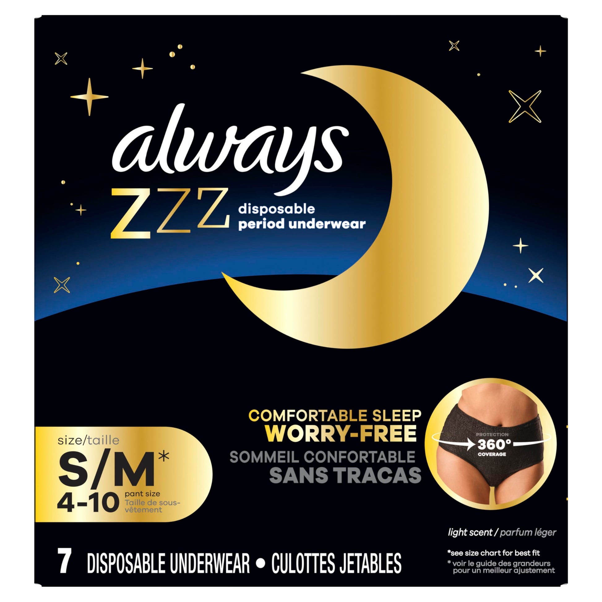 Always ZZZ Overnight Disposable Period Underwear for Women Small/Medium, 360° Coverage for Worry-Free Nights, 14 Count (2 Packs of 7)