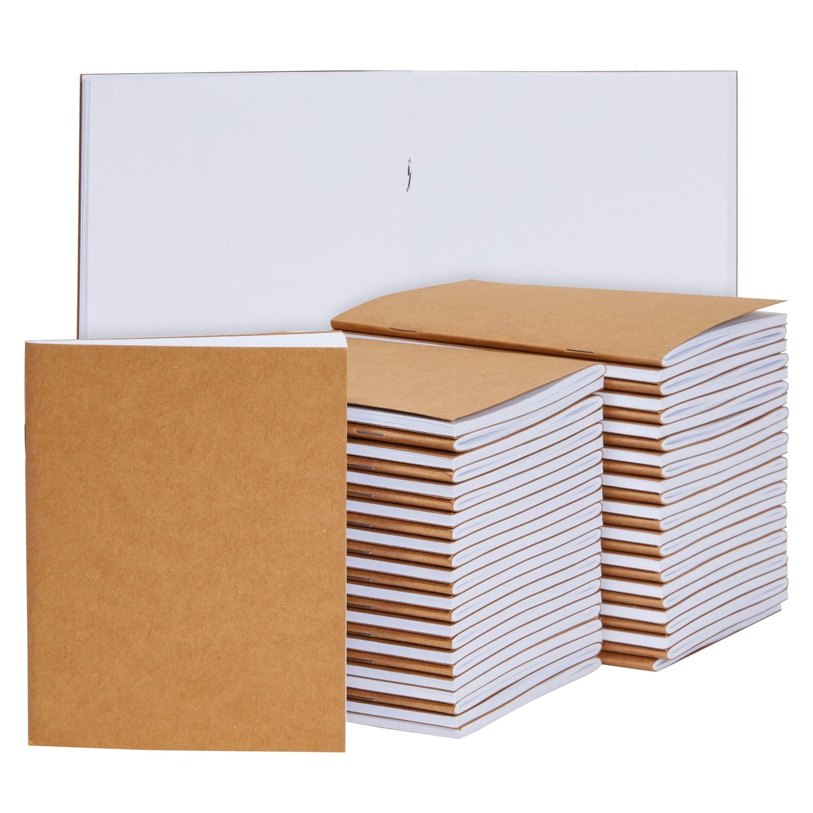 Paper Junkie عبوة من 48 دفتر ملاحظات صغير فارغ بالجملة - ورق كرافت بني مقاس 4.25 × 5.5 بوصة - دفاتر يوميات صغيرة بالجملة للأطفال للرسم وكتابة اليوميات