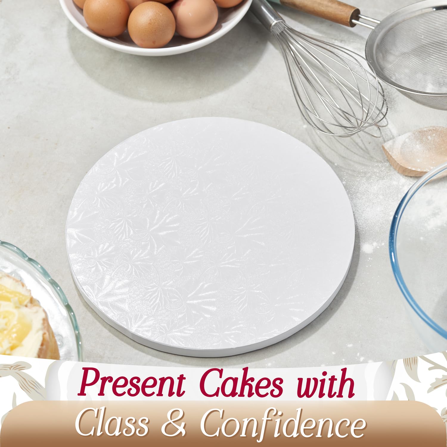 Cakebon Cake Boards - Sturdy 1/2 Thick Drums - 14 Inch Professional Smooth Straight Edges White 1-Pack