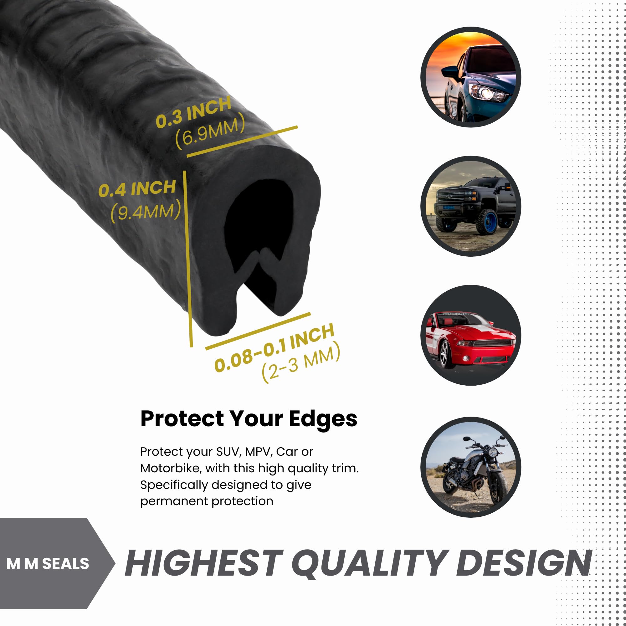 Edge Trim Black Small, Fits Edge 1/16 to 1/8 Inch, Length 10 Feet (3.05 Meter)