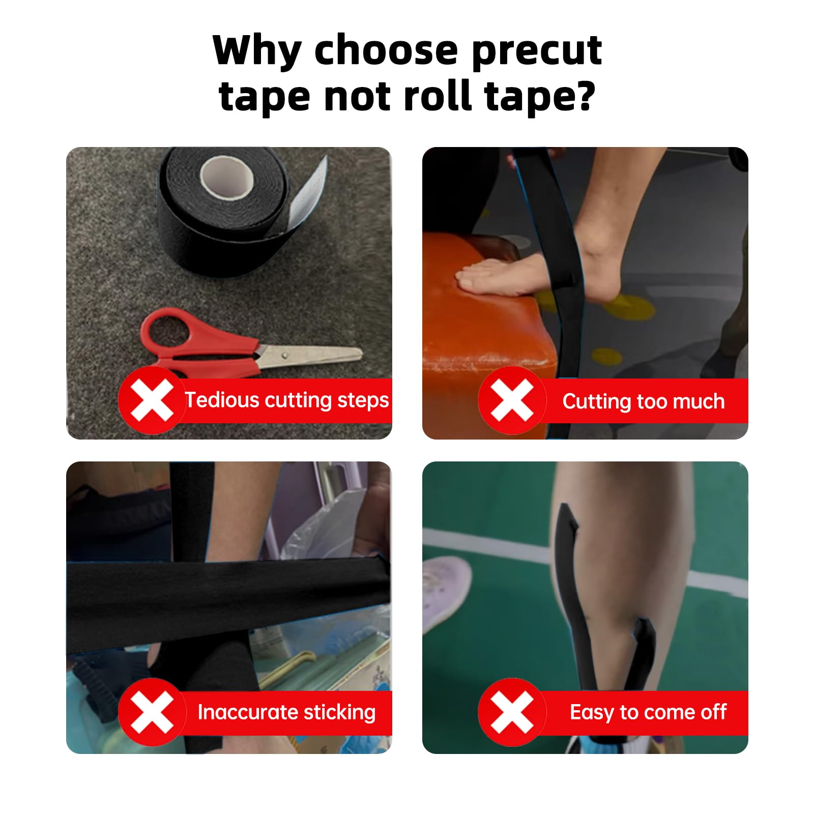 IEADEN Precut Kinesiology Tape for Knees, 10 Pcs - Knee Support & Stability, Knee Pain Relief Athletic Tape - Waterproof & Elastic, Breathable Hypoallergenic Latex-Free Tape, Black
