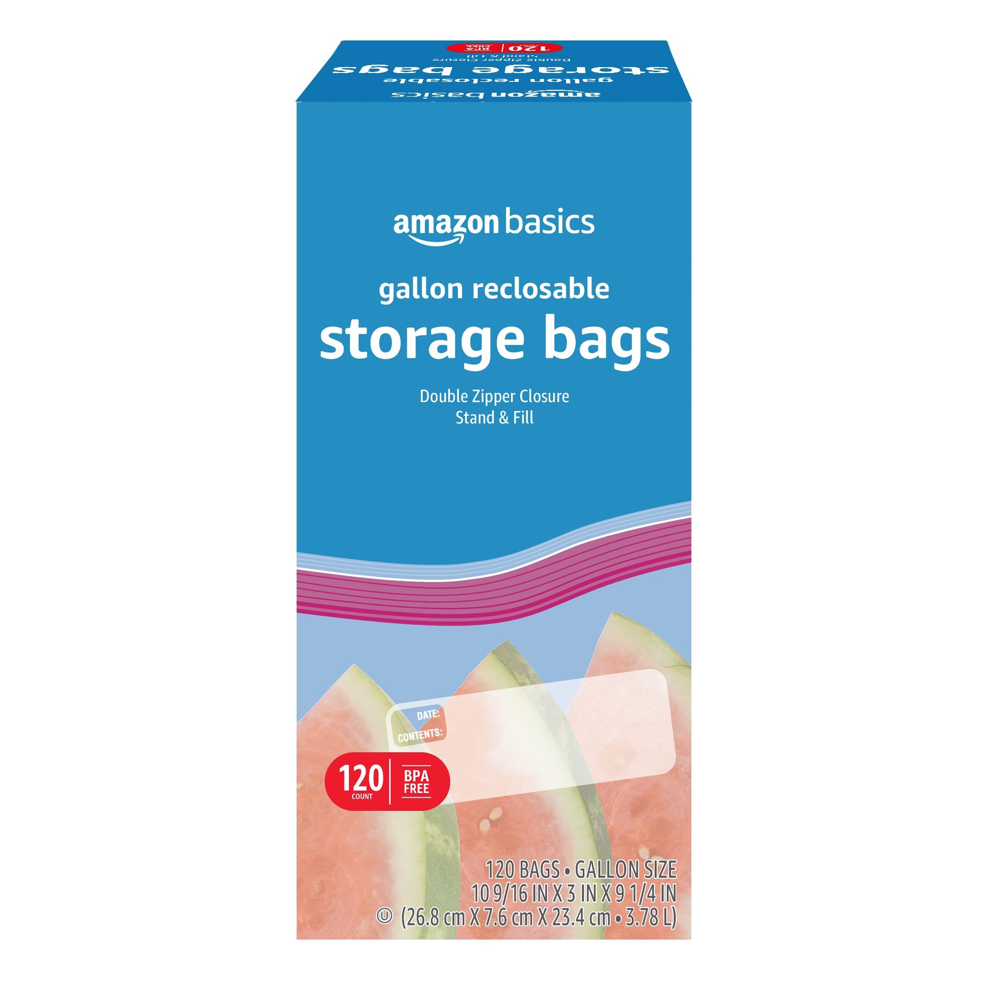 Basics Reclosable Gallon Food Storage Bags, BPA Free, 120 Count