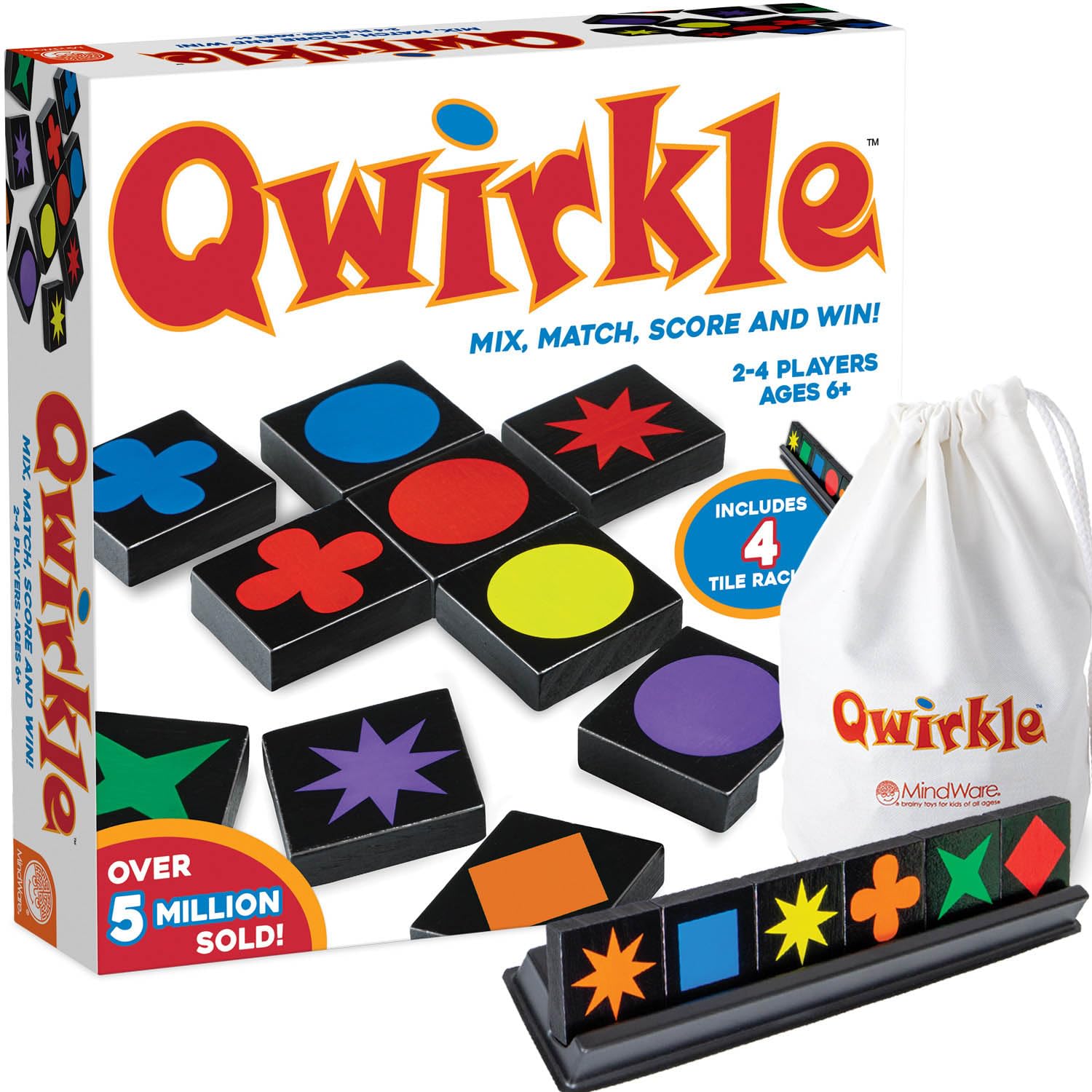 لعبة اللوح Qwirkle - لعبة استراتيجية لشخصين إلى 4 لاعبين بعمر 6 سنوات فما فوق - فاخرة مع صواني