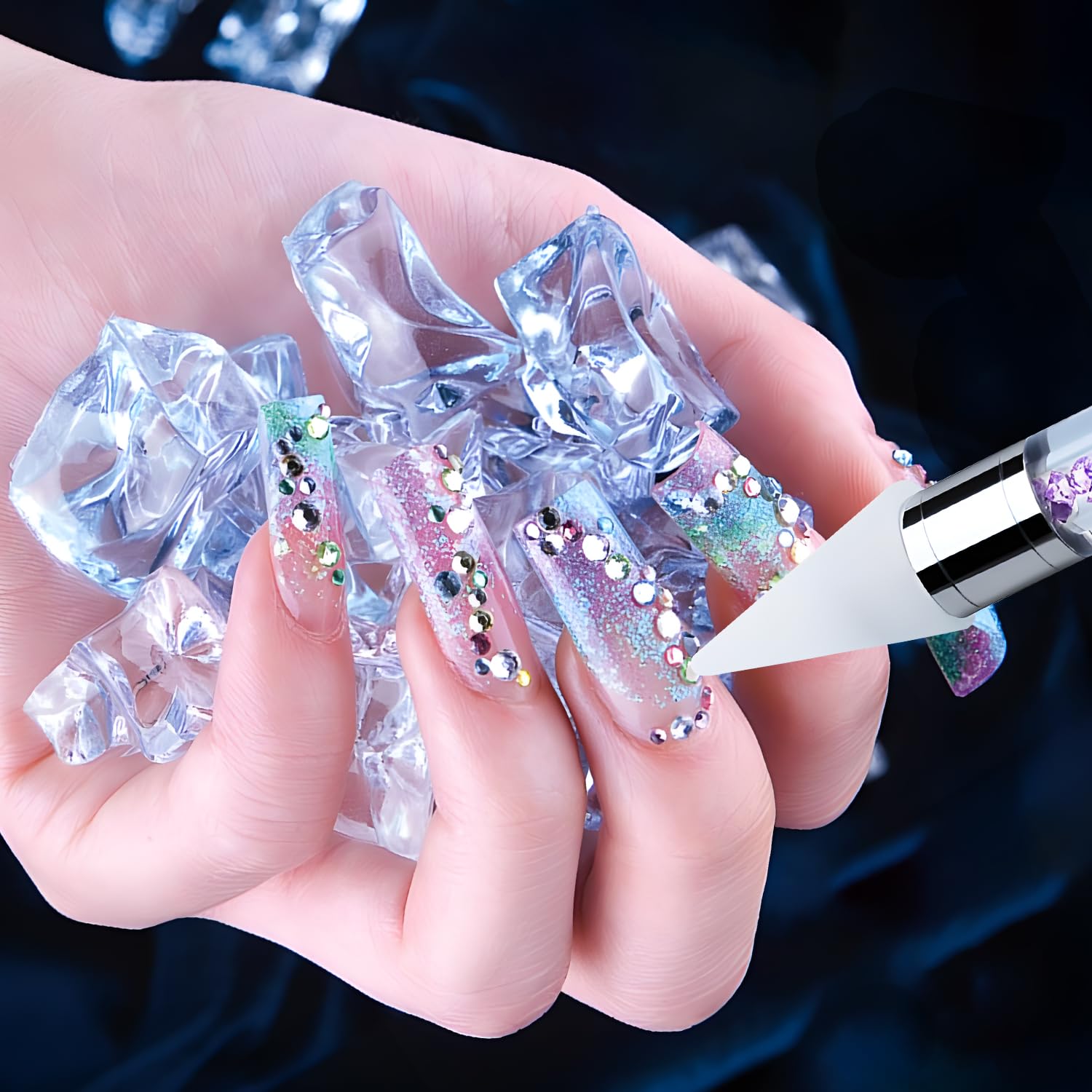 Vikerer Rhinestone Picker Tool, Dual-ended Rhinestones Applicator Nail Art Design Tool, 2 Pack Acrylic Handle Nail Pen with 4 Extra Wax Tips and1 Tweezer