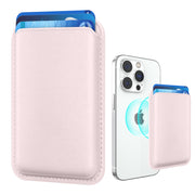 Amzone Magnetic Mag-safe Wallet Cell Phone Card Holder for Phone Case with Mag-Safe, Stronger Magnetic RFID Leather Phone Wallet Stick on Series of iPhone 15/14/13/12 and Pro/Promax, Light Pink
