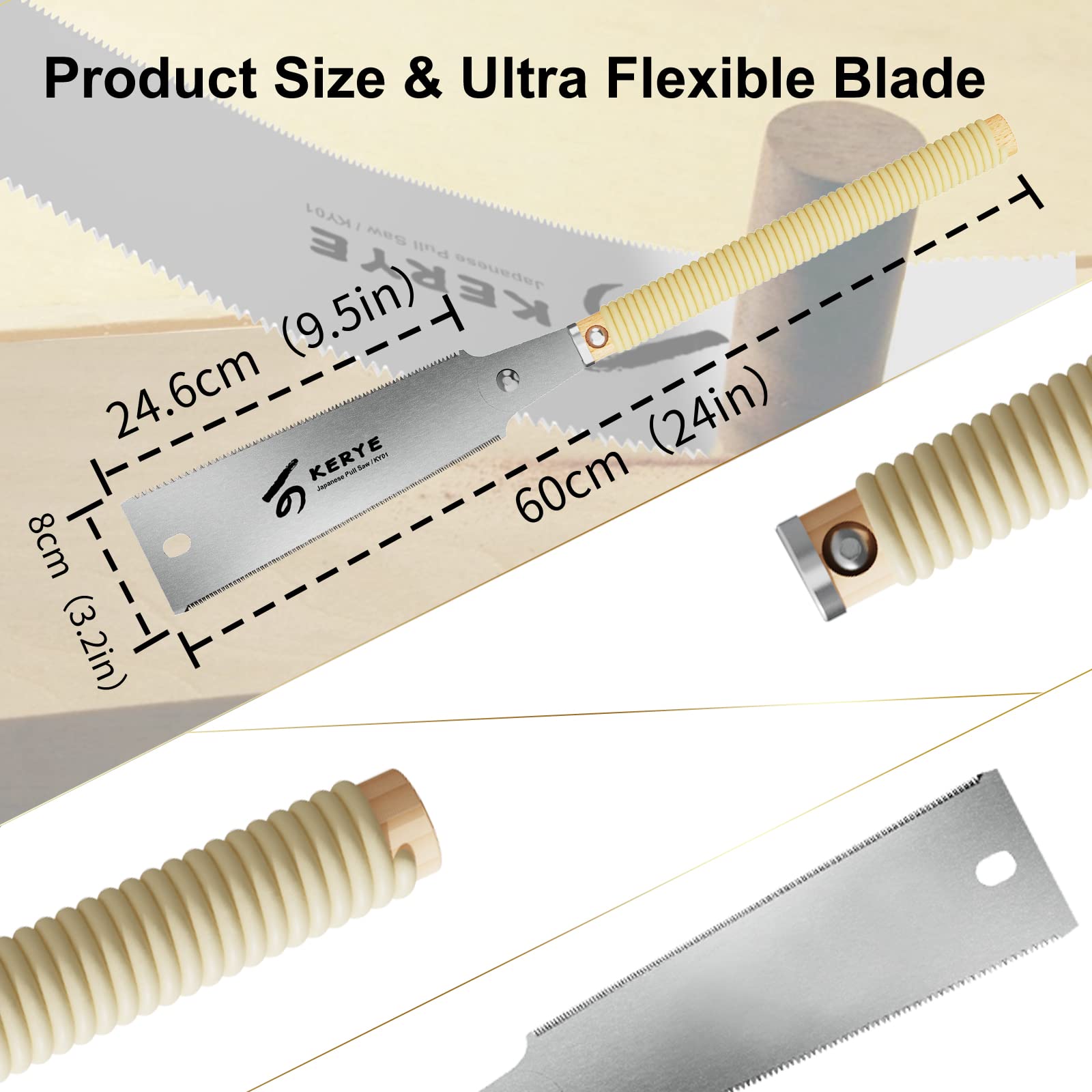 KERYE Japanese Pull Saw 9.5 Inch, Hand Saw with Double Edges of 10/17 TPI and Replaceable Blade, Ryoba Wood Cuttter, Sharp and Light Woodworking Tools Gifts for Men and Women-KY01