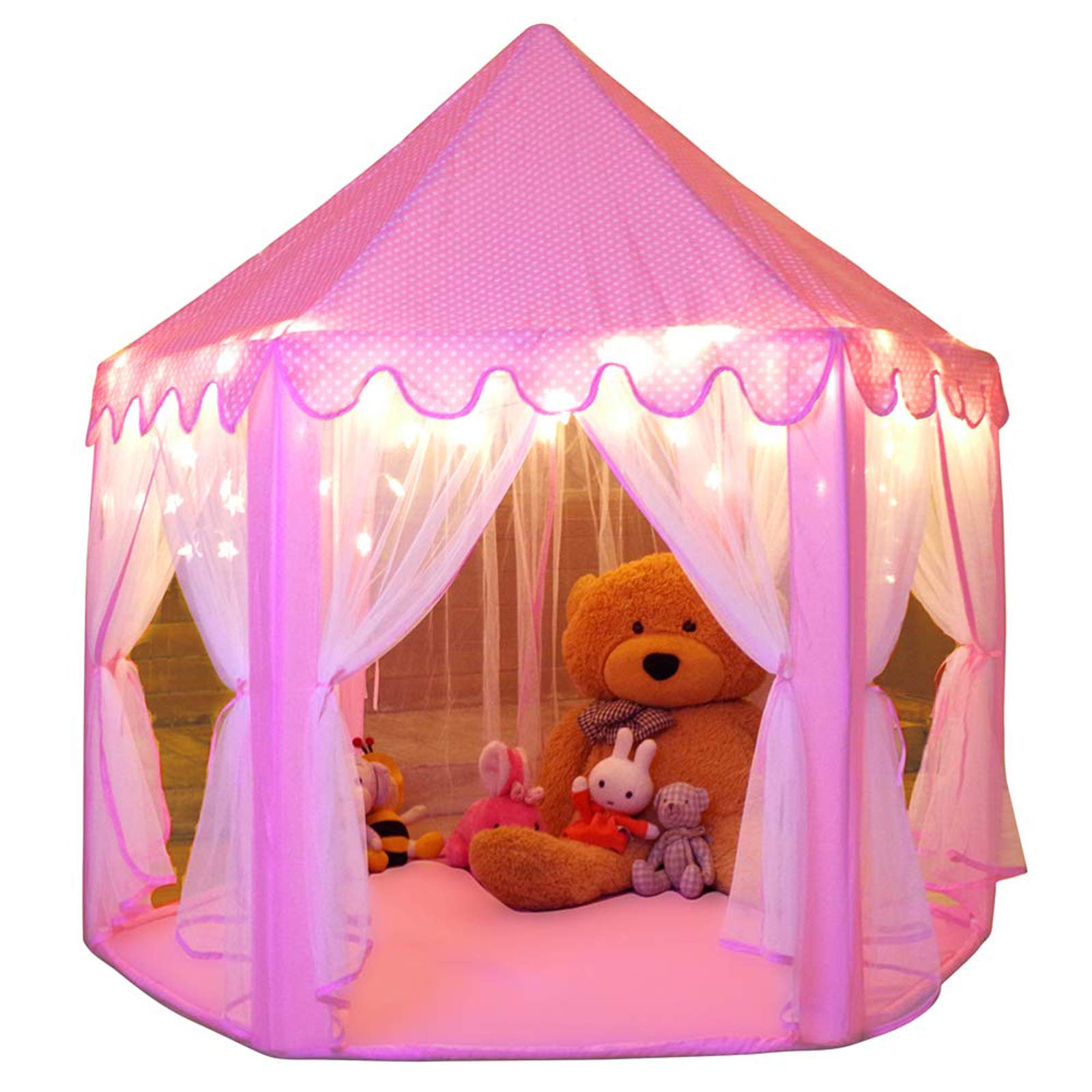 Monobeach Princess Tent Girls Large Playhouse Kids Castle Play Tent with Star Lights Toy for Children Indoor and Outdoor Games, 55'' x 53'' (القطر × الارتفاع)