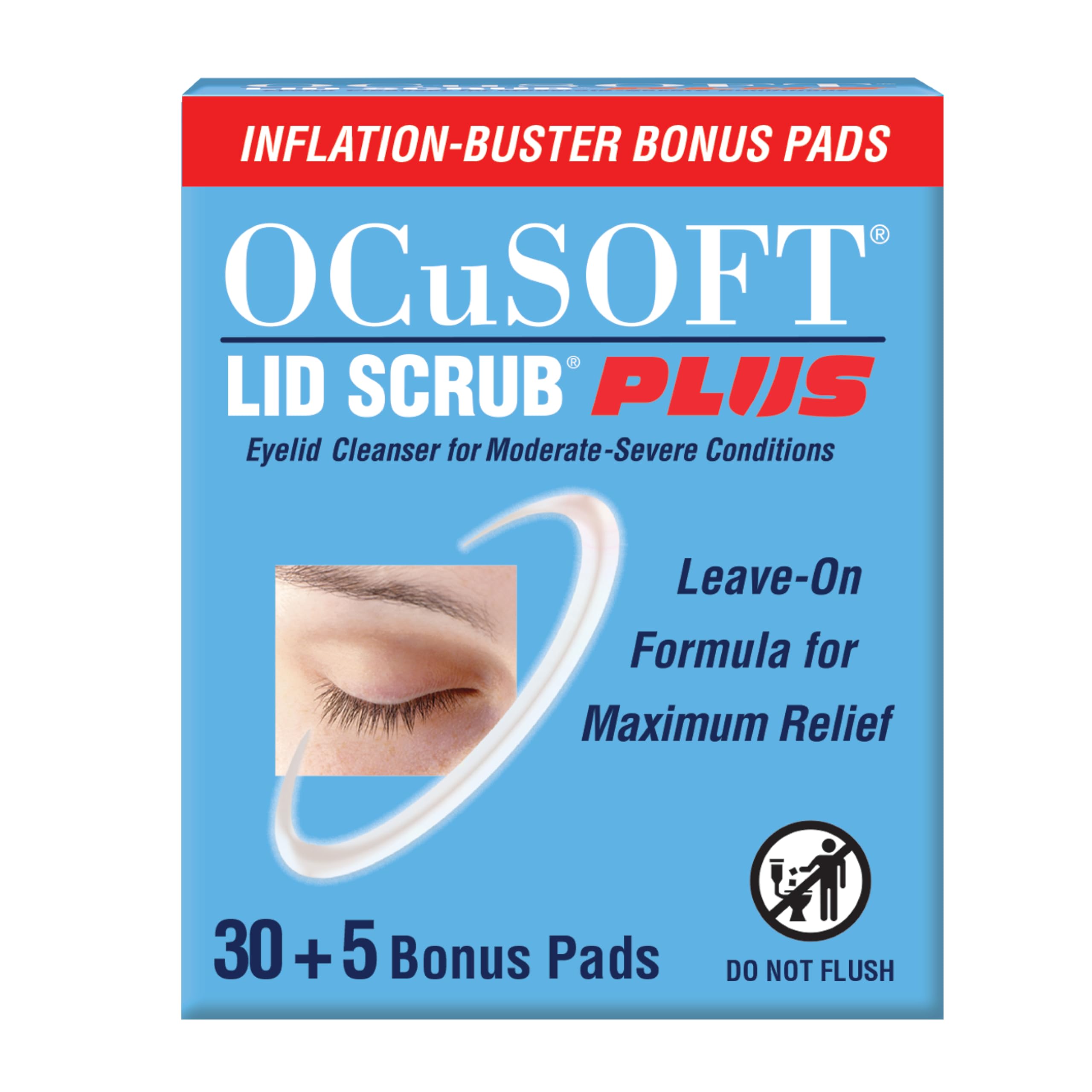 OCuSOFT Lid Scrub PLUS 35 – Vorbefeuchtete Augenlidtücher zum Belassen bei mäßigen bis schweren Beschwerden – Feuchtigkeitsspendender Augenlidreiniger für maximale Linderung – 35 Stück