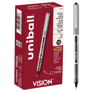 uni-ball(R) Vision(TM) Rollerball Pens, 0.7 mm, Fine Point, Gray Barrel, Black Ink, Pack Of 12, 60126