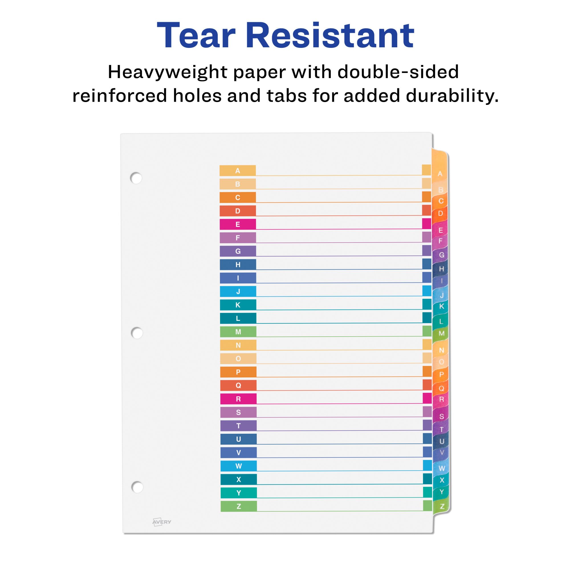 Avery A-Z Tab Dividers for 3 Ring Binder, Customizable Table of Contents, Multicolor, 1 Set (11125)
