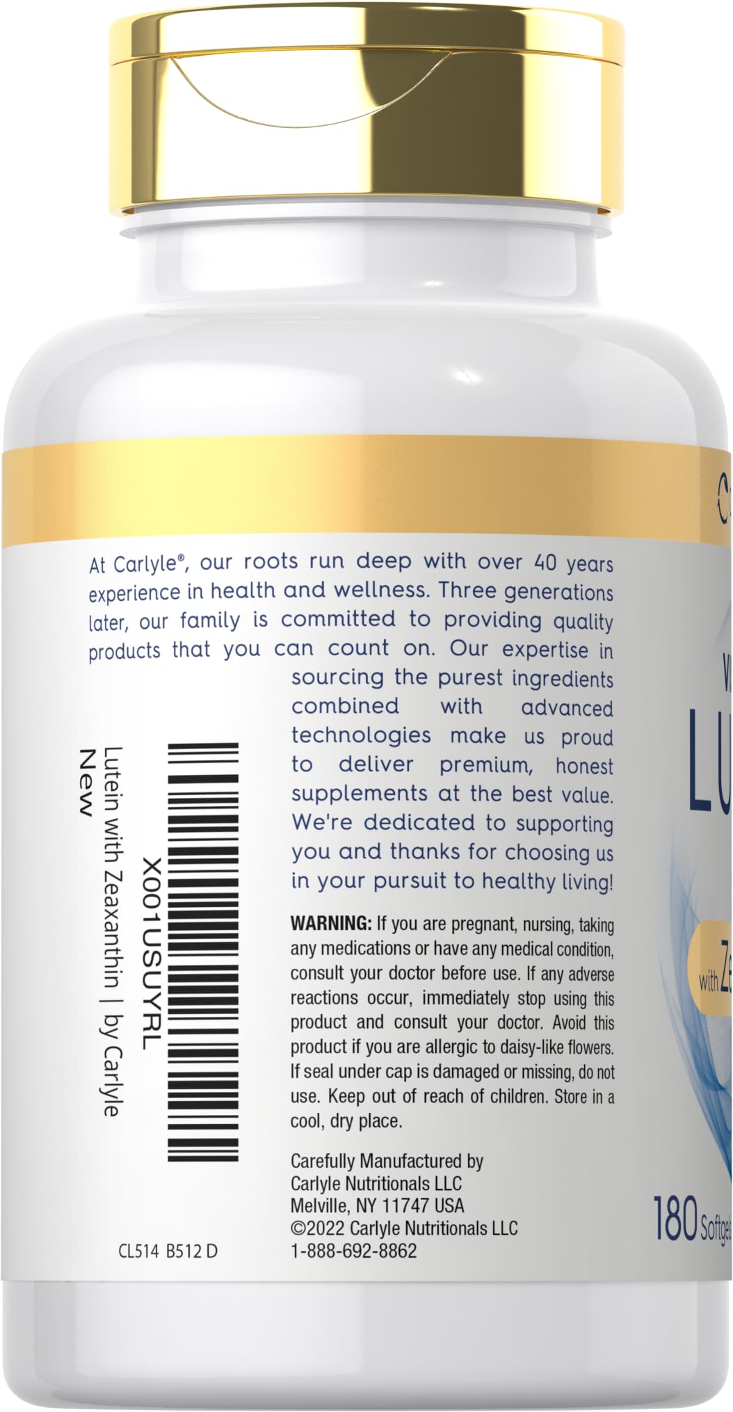 Carlyle Lutein and Zeaxanthin Supplement | 40mg | 180 Softgels | Pills for Eyes | Eye Health Vitamins | Visi-Gold | Non-GMO and Gluten Free